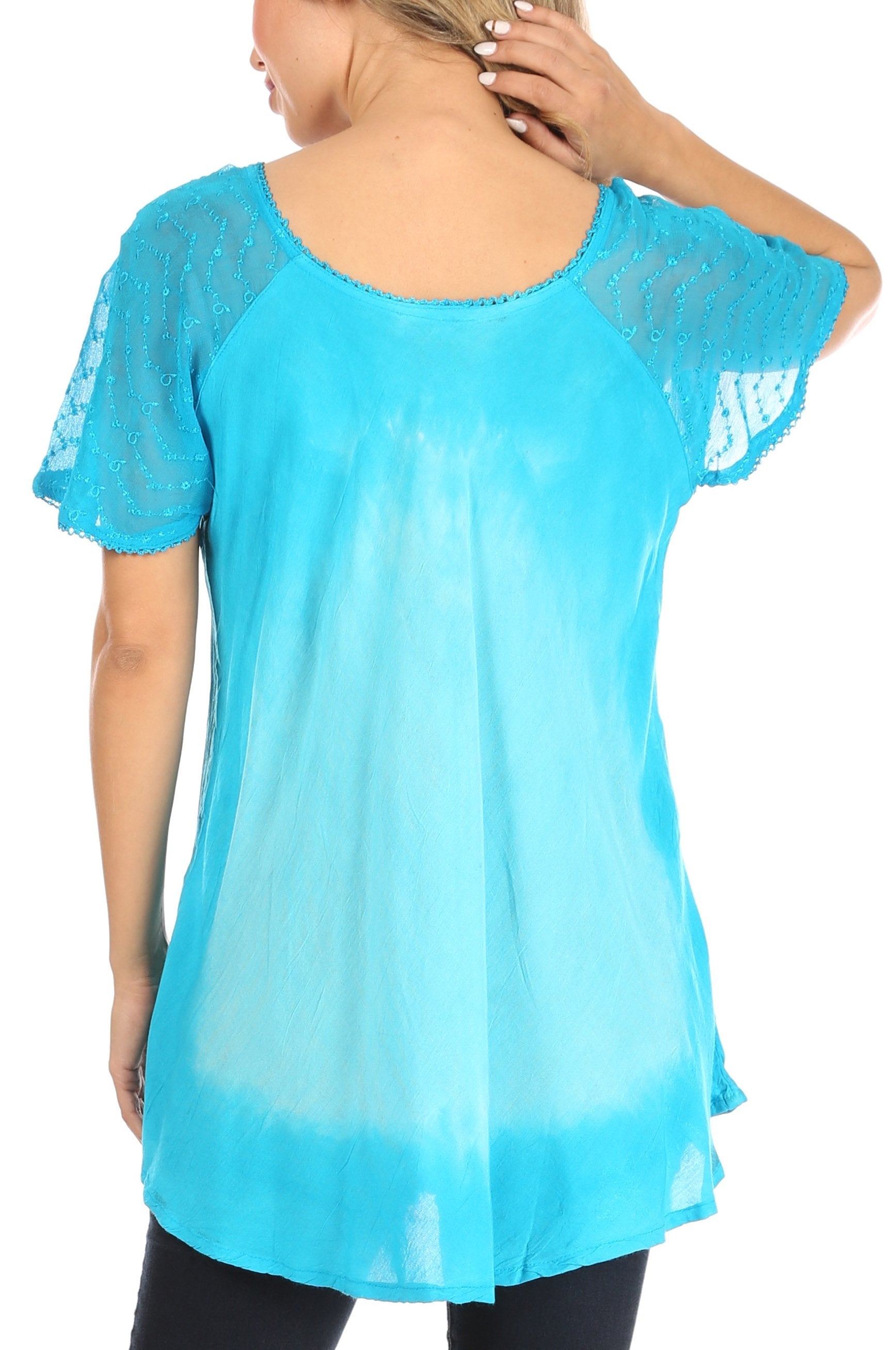 Sakkas - Petra Casual Loose Flared Corset Short Sleeve Lace Blouse Top Tunic