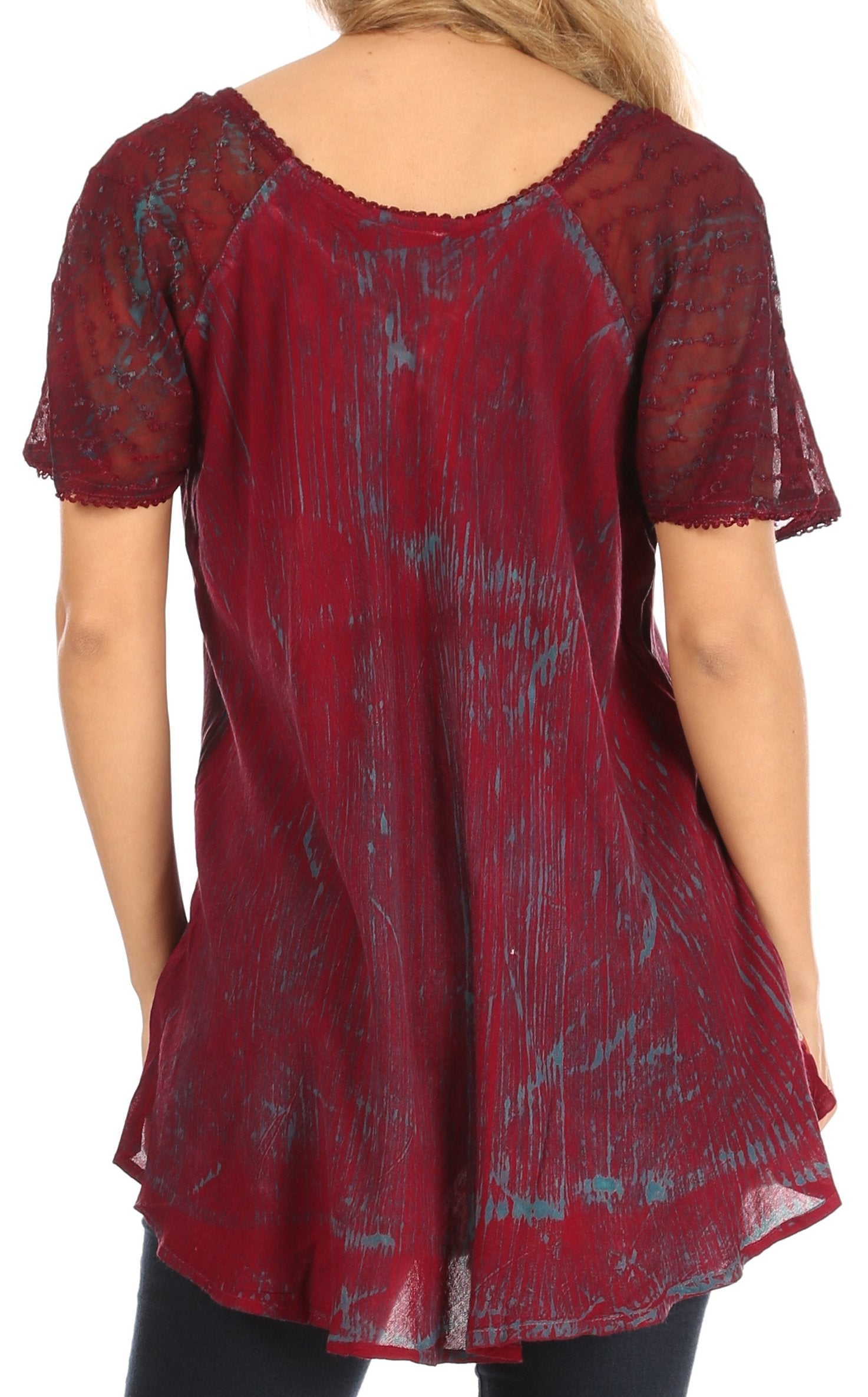 Sakkas - Petra Casual Loose Flared Corset Short Sleeve Lace Blouse Top Tunic