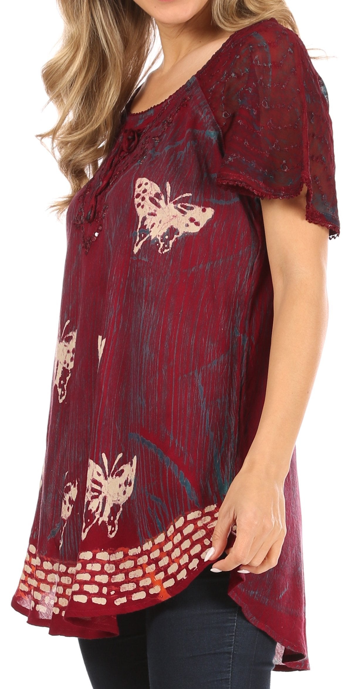 Sakkas - Petra Casual Loose Flared Corset Short Sleeve Lace Blouse Top Tunic