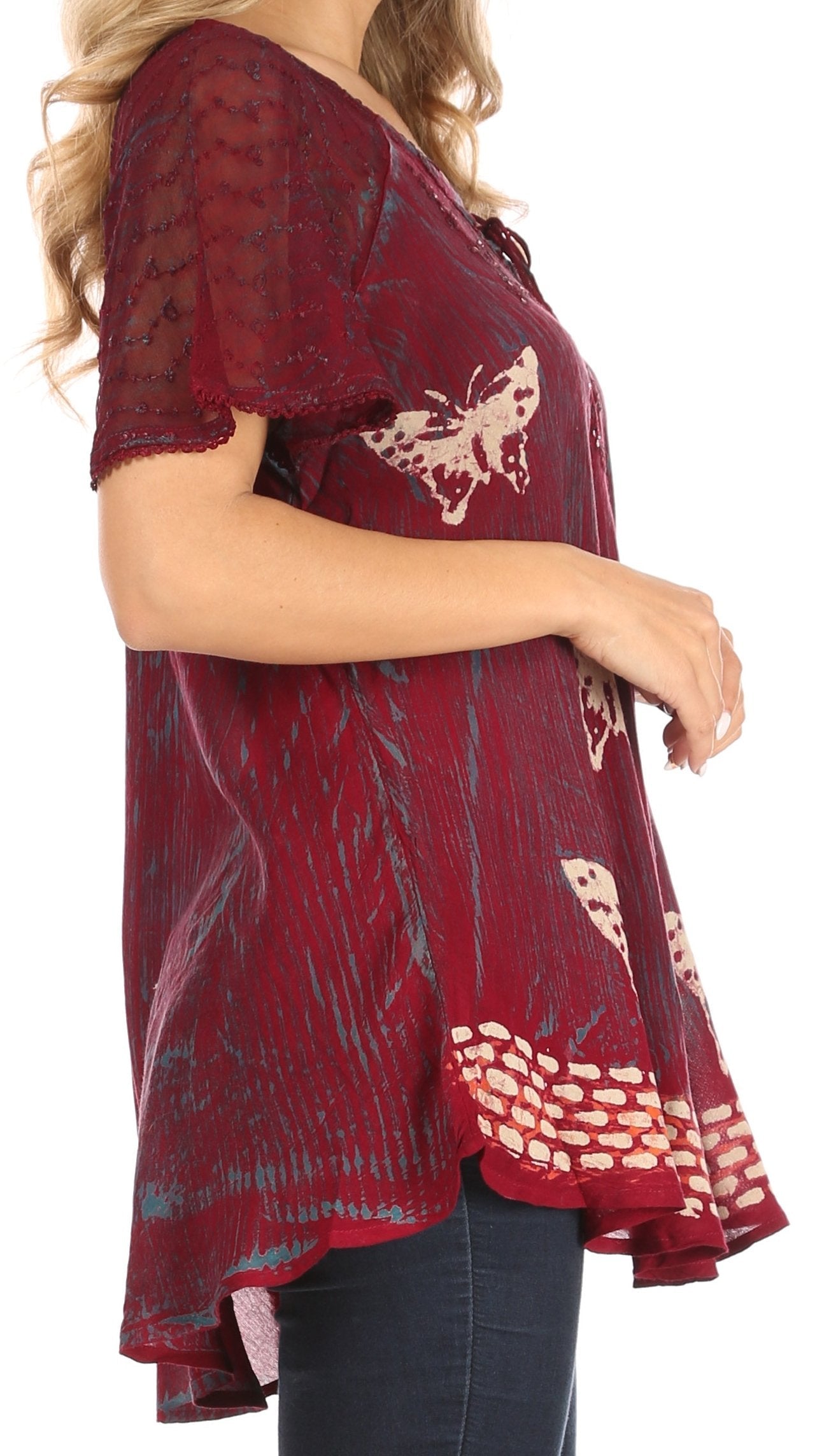 Sakkas - Petra Casual Loose Flared Corset Short Sleeve Lace Blouse Top Tunic
