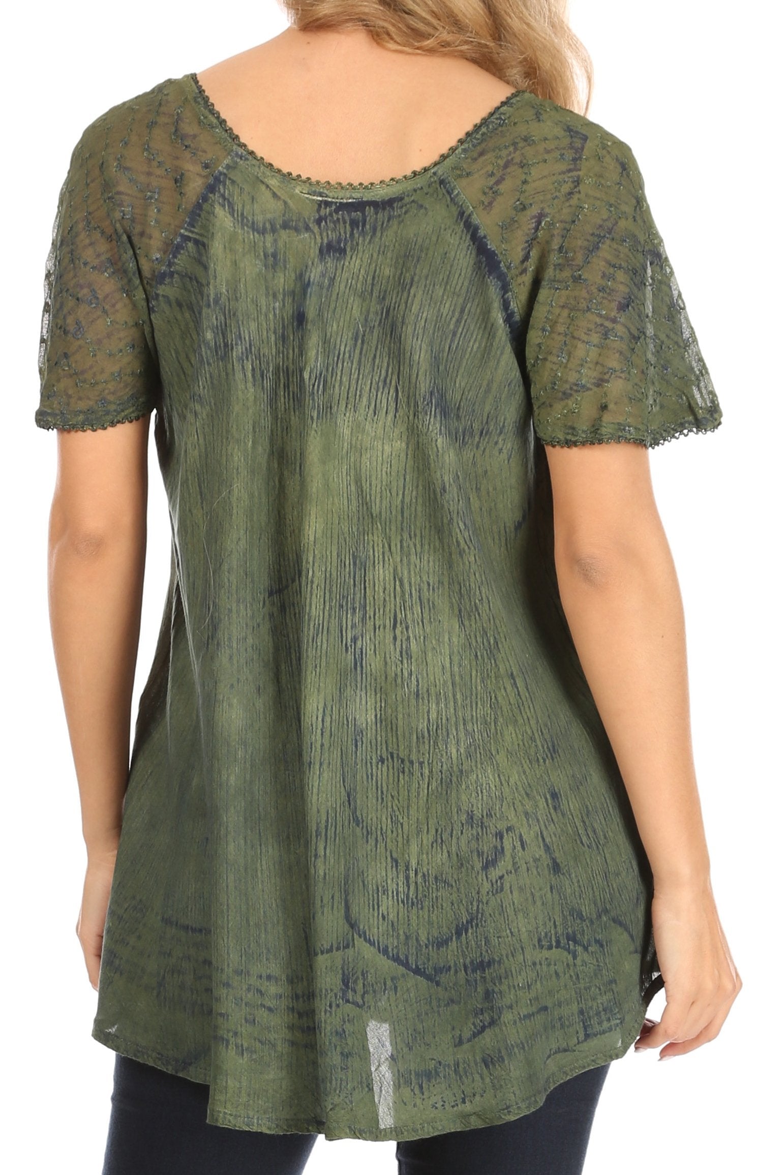 Sakkas - Petra Casual Loose Flared Corset Short Sleeve Lace Blouse Top Tunic
