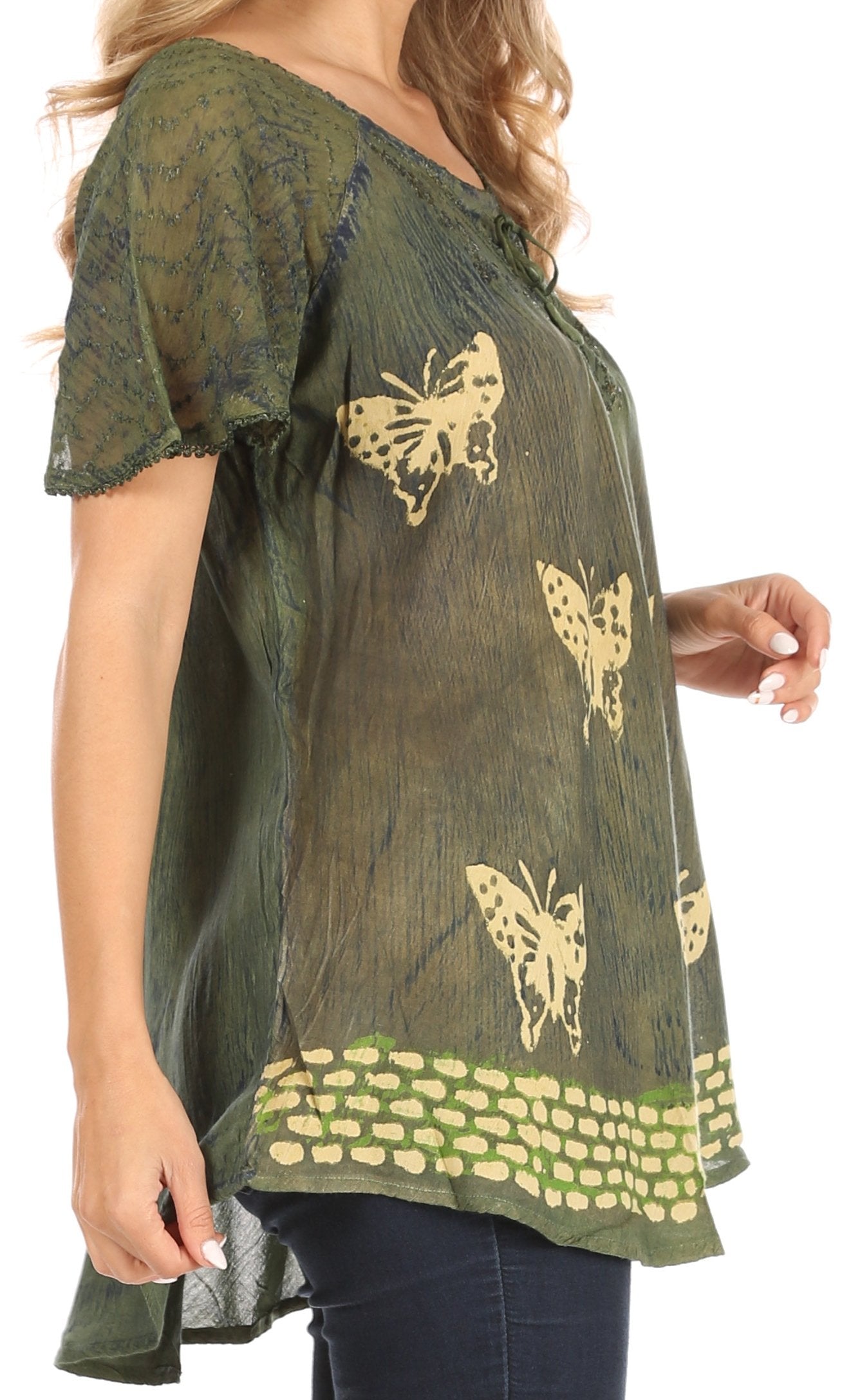 Sakkas - Petra Casual Loose Flared Corset Short Sleeve Lace Blouse Top Tunic