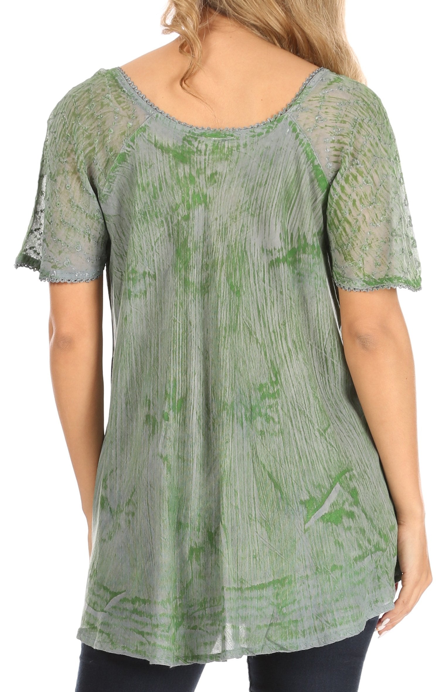 Sakkas - Petra Casual Loose Flared Corset Short Sleeve Lace Blouse Top Tunic
