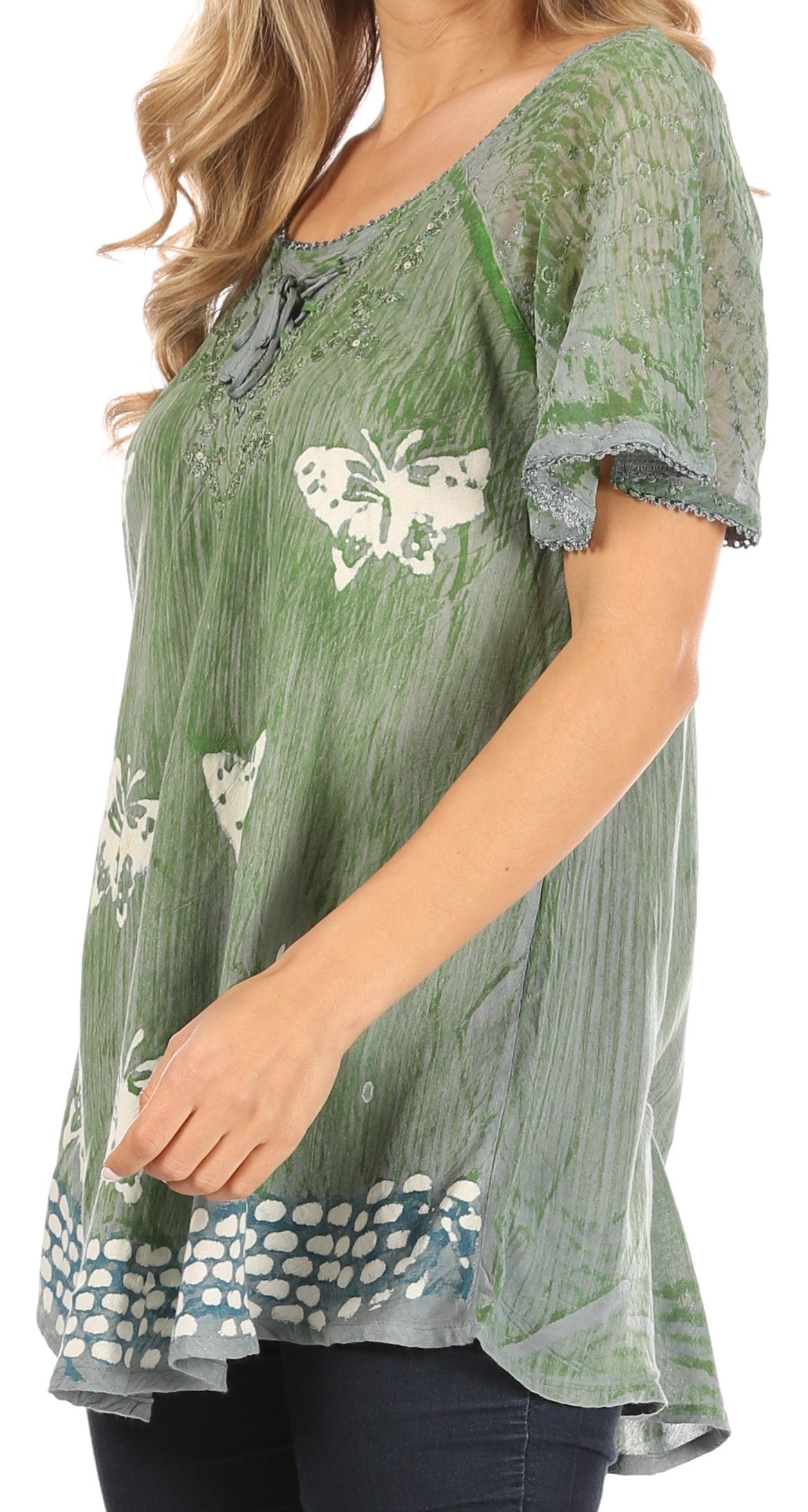 Sakkas - Petra Casual Loose Flared Corset Short Sleeve Lace Blouse Top Tunic