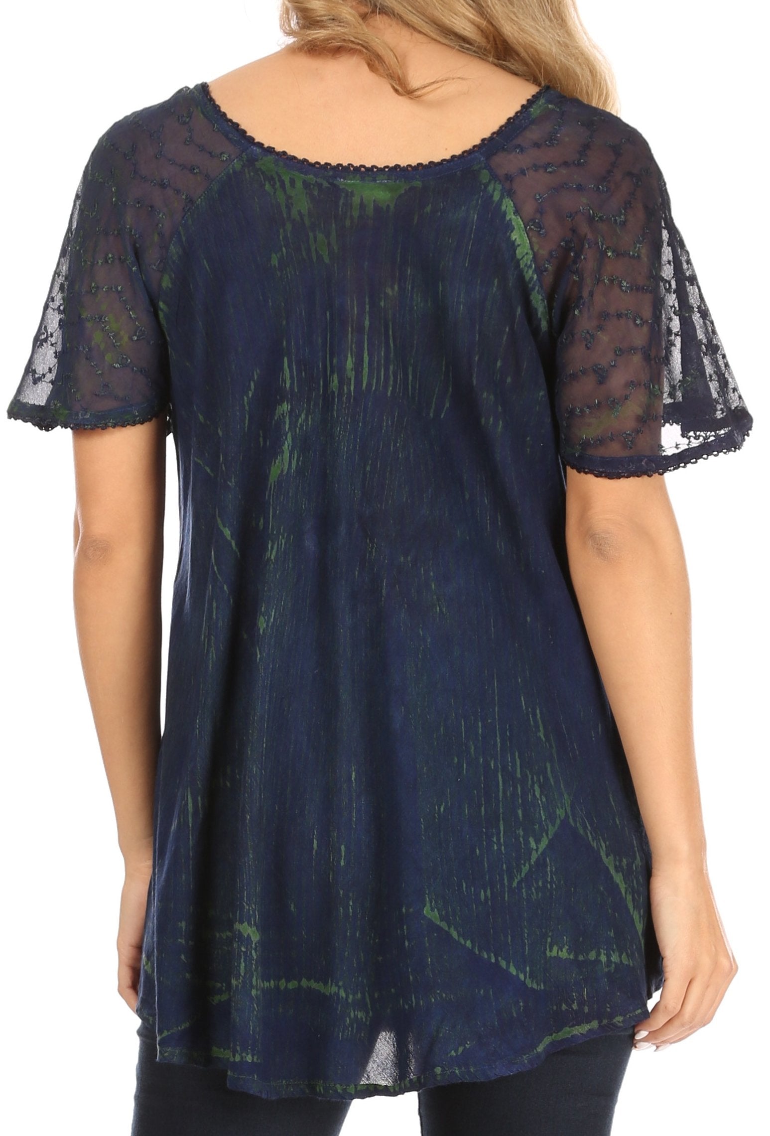 Sakkas - Petra Casual Loose Flared Corset Short Sleeve Lace Blouse Top Tunic