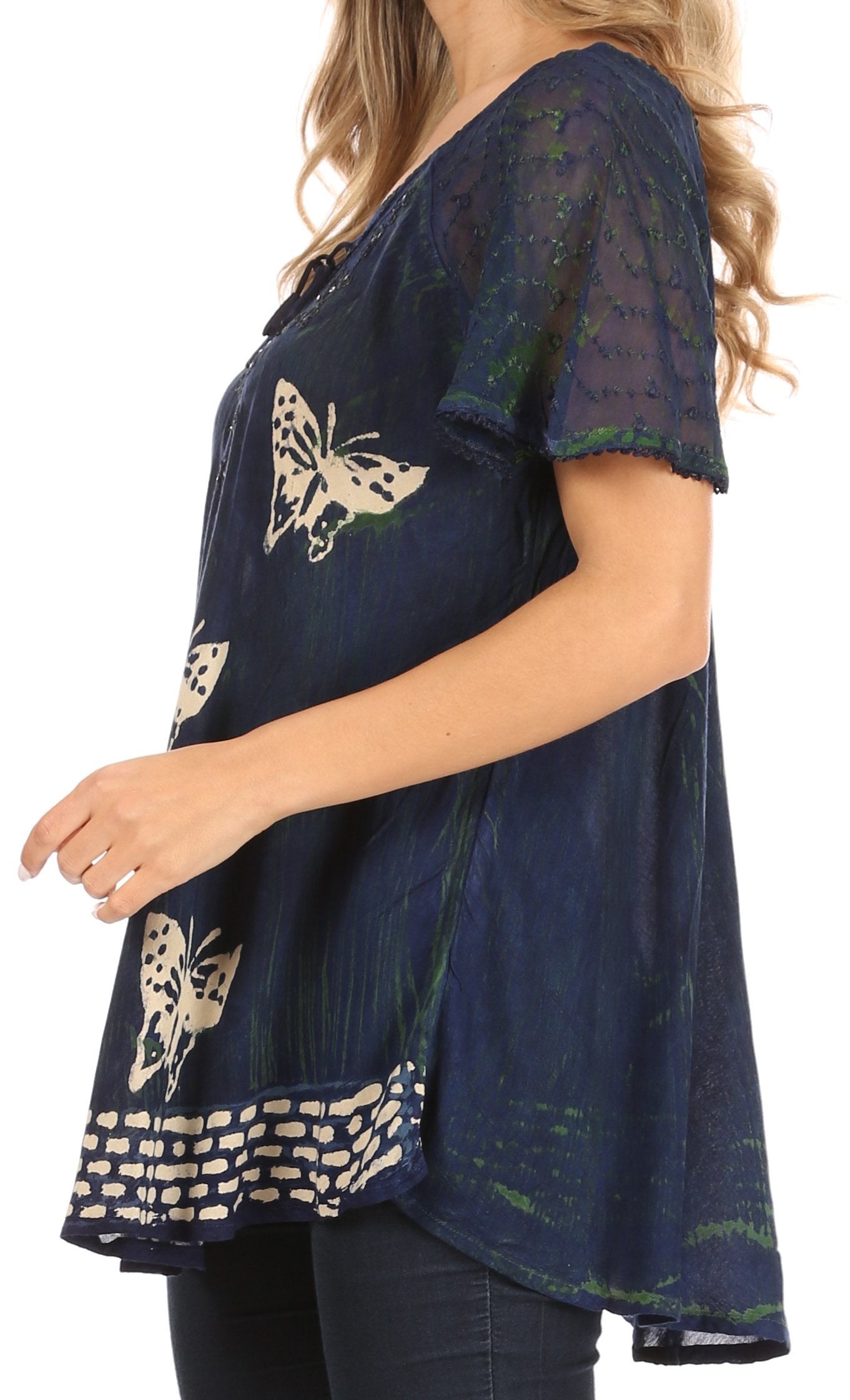 Sakkas - Petra Casual Loose Flared Corset Short Sleeve Lace Blouse Top Tunic