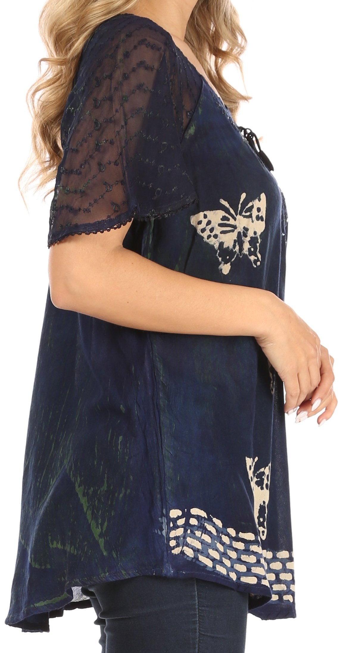 Sakkas - Petra Casual Loose Flared Corset Short Sleeve Lace Blouse Top Tunic