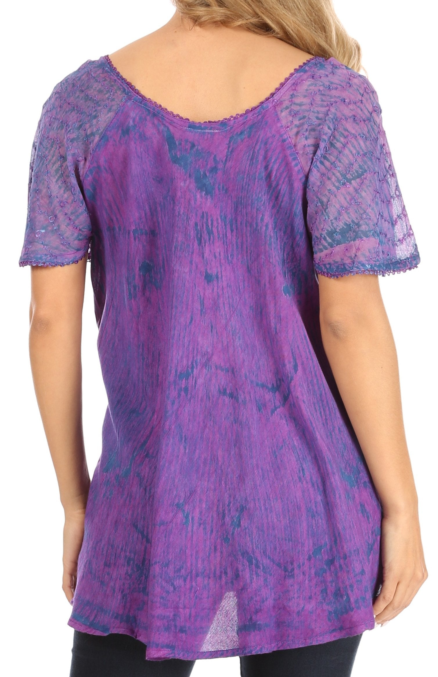 Sakkas - Petra Casual Loose Flared Corset Short Sleeve Lace Blouse Top Tunic