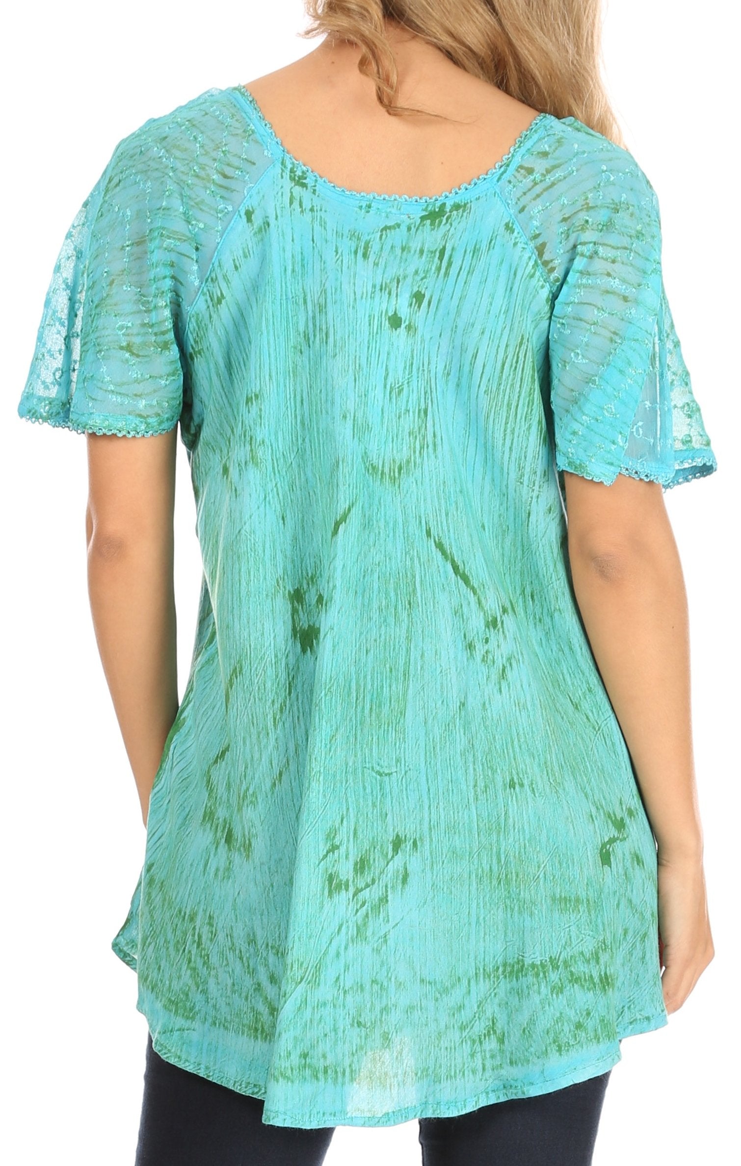 Sakkas - Petra Casual Loose Flared Corset Short Sleeve Lace Blouse Top Tunic