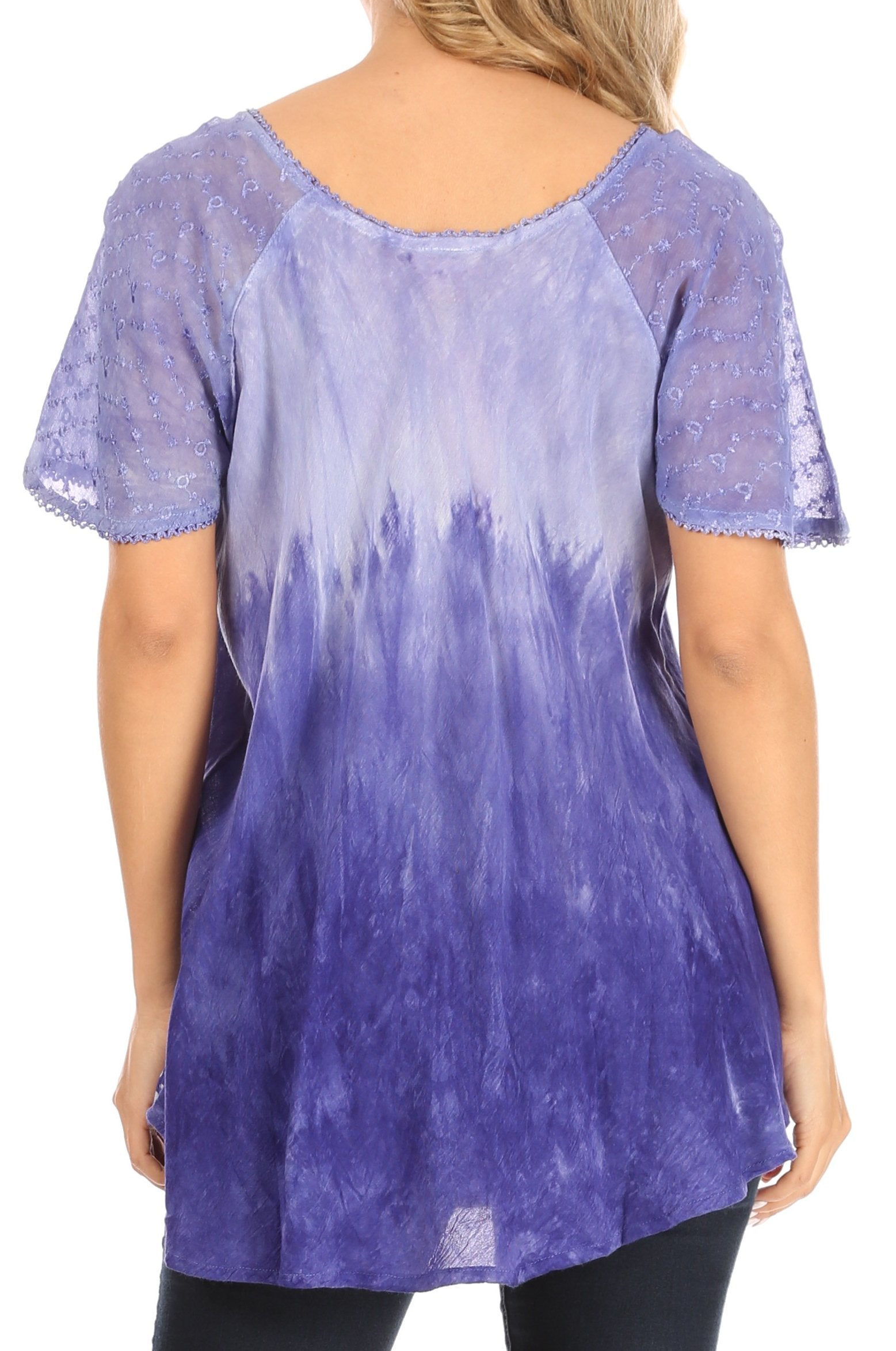 Sakkas - Petra Casual Loose Flared Corset Short Sleeve Lace Blouse Top Tunic