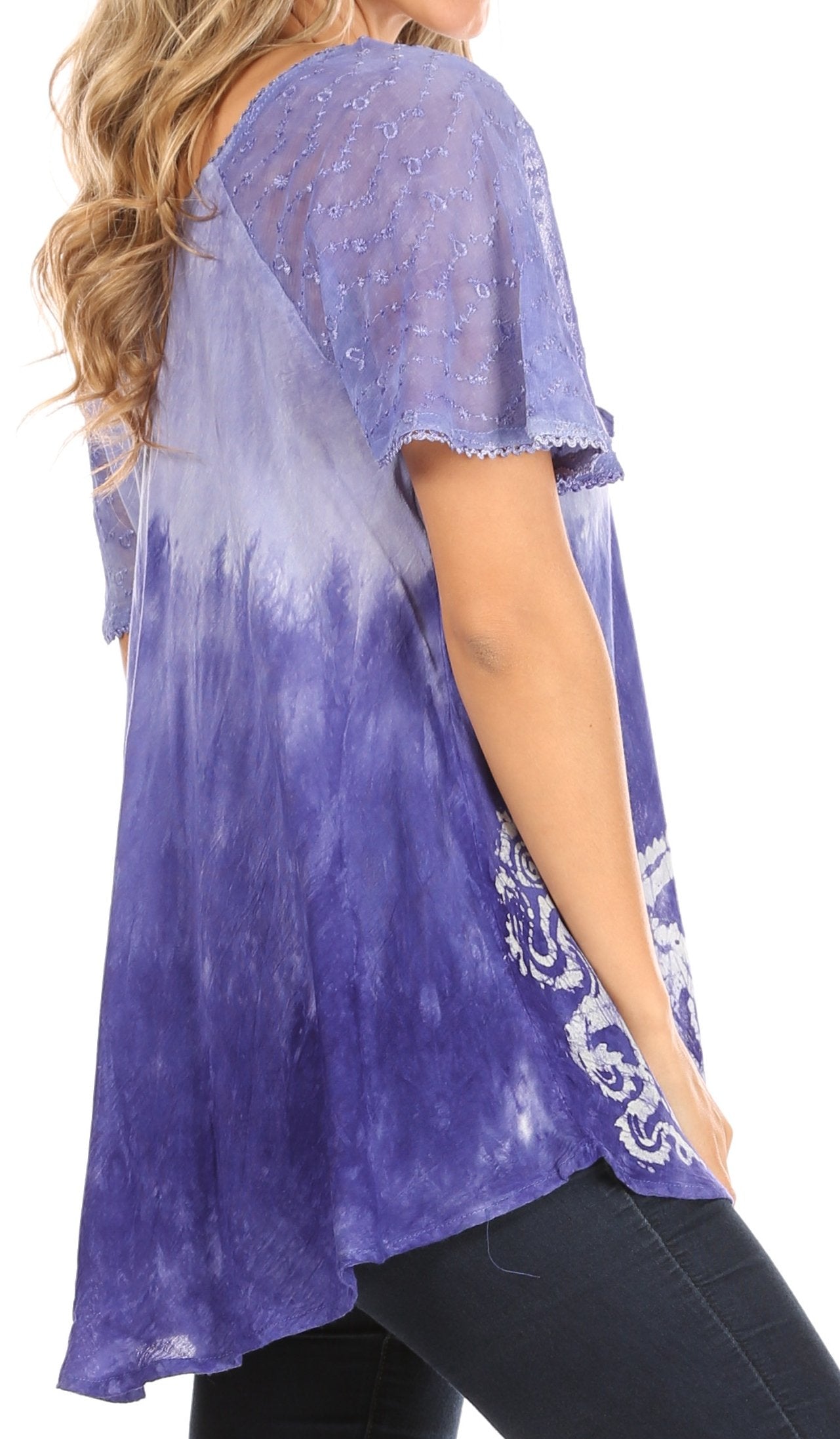 Sakkas - Petra Casual Loose Flared Corset Short Sleeve Lace Blouse Top Tunic