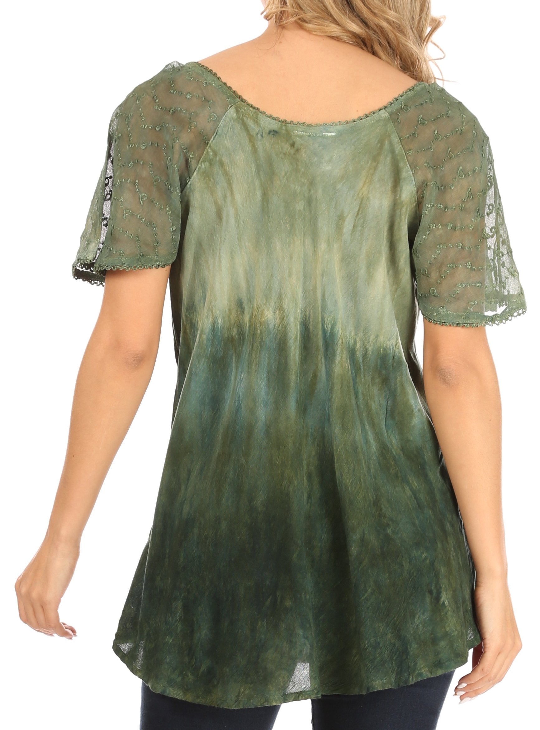 Sakkas - Petra Casual Loose Flared Corset Short Sleeve Lace Blouse Top Tunic