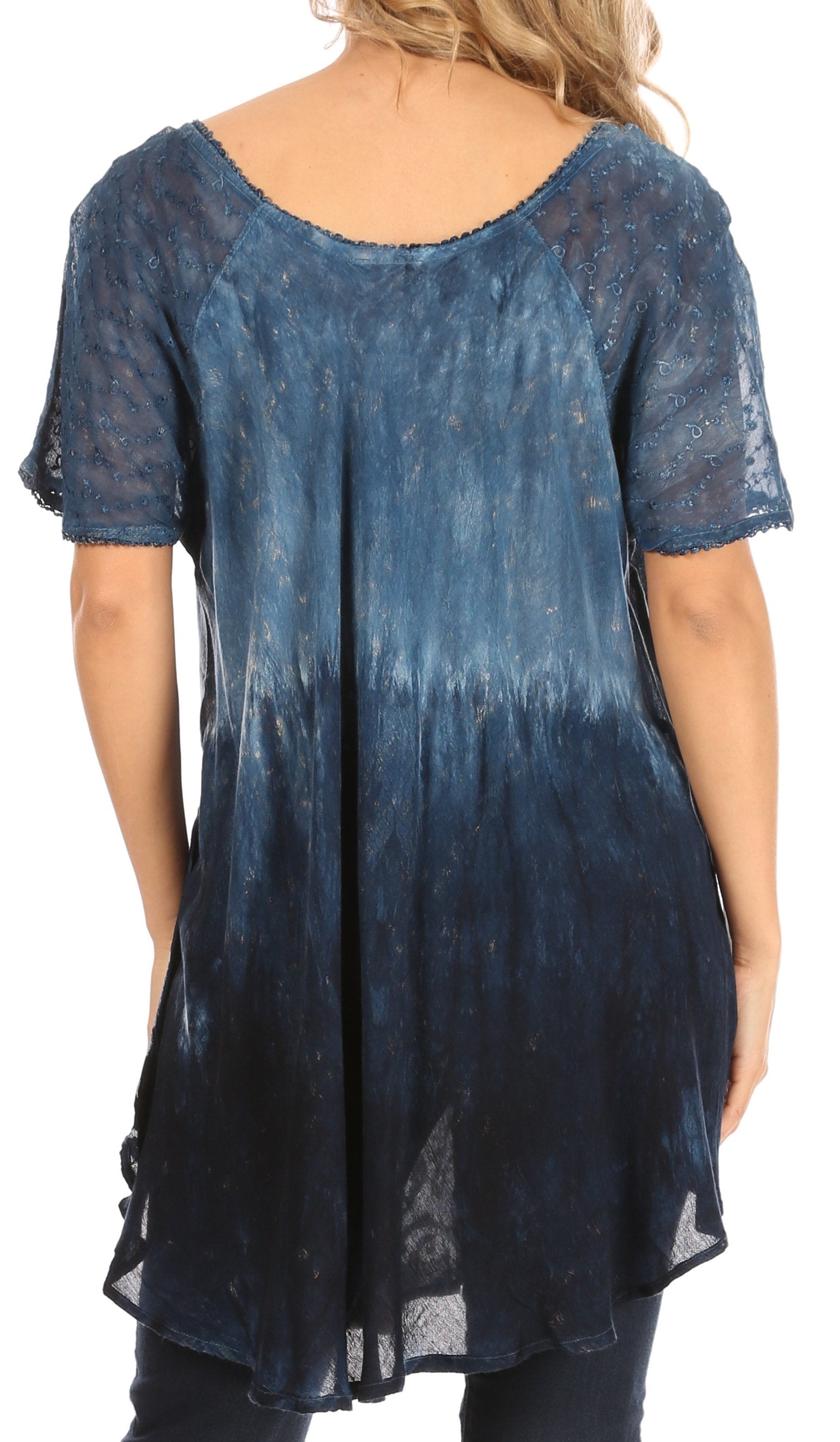 Sakkas - Petra Casual Loose Flared Corset Short Sleeve Lace Blouse Top Tunic