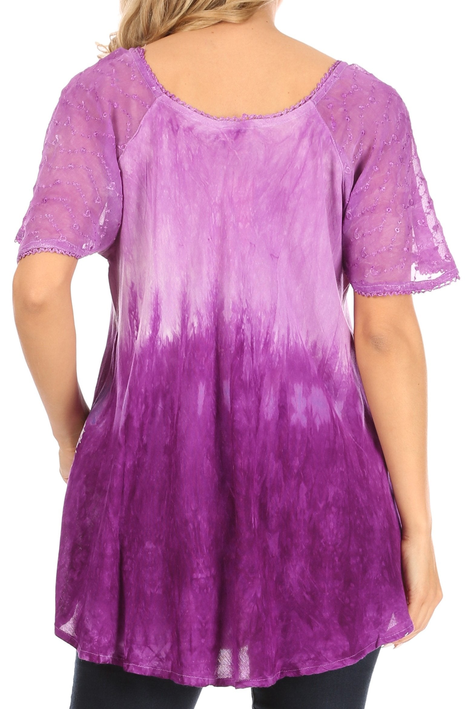 Sakkas - Petra Casual Loose Flared Corset Short Sleeve Lace Blouse Top Tunic