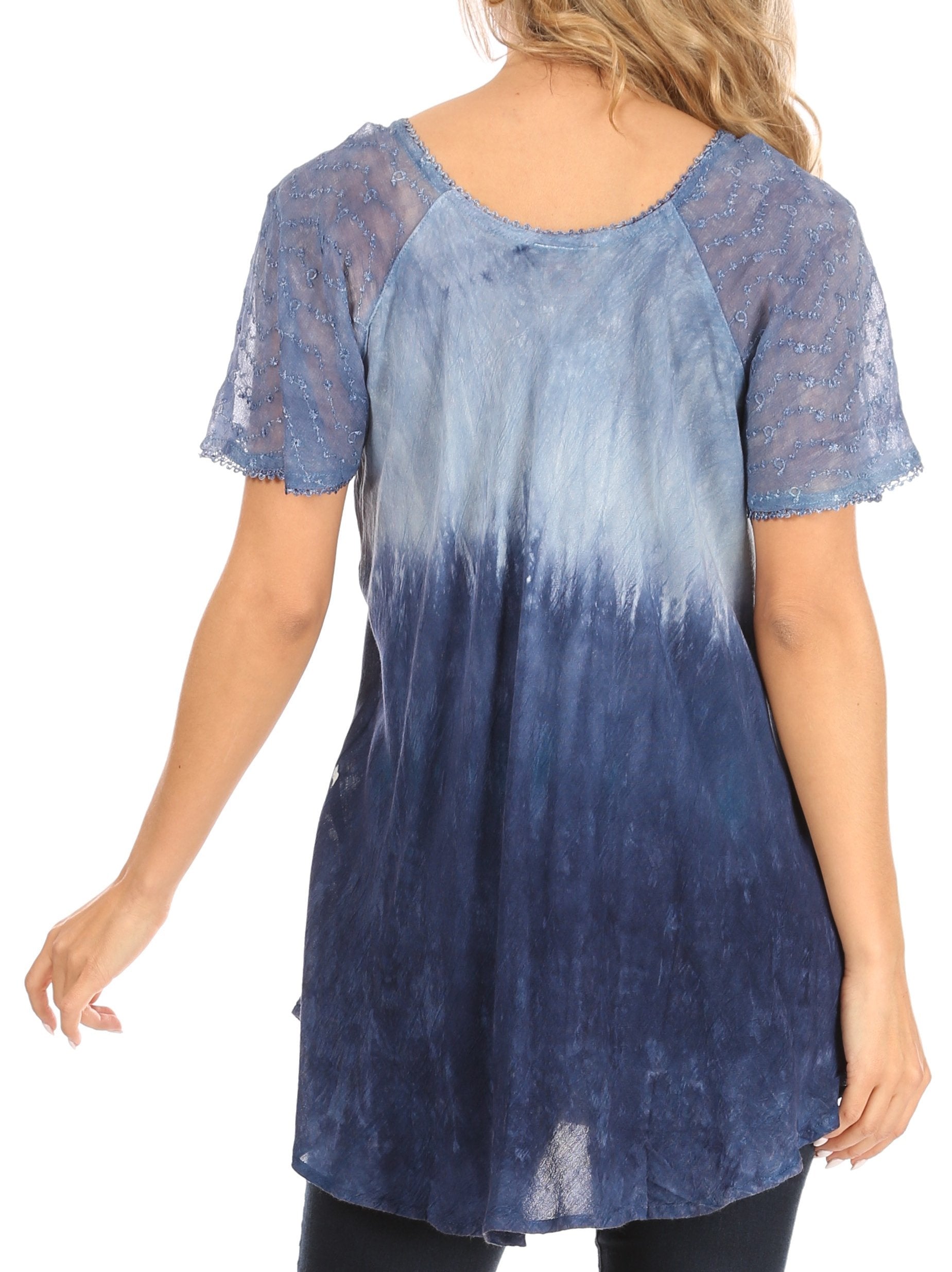 Sakkas - Petra Casual Loose Flared Corset Short Sleeve Lace Blouse Top Tunic