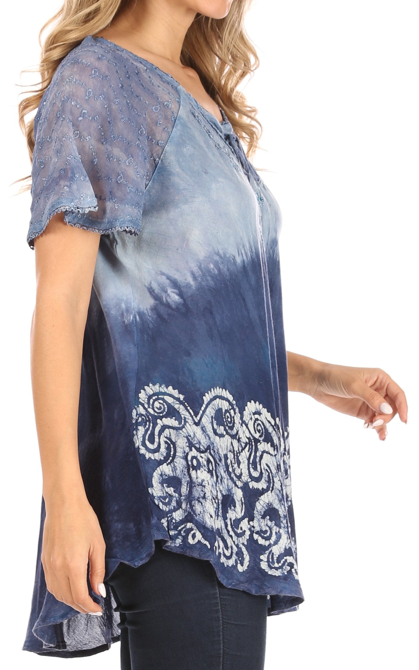 Sakkas - Petra Casual Loose Flared Corset Short Sleeve Lace Blouse Top Tunic