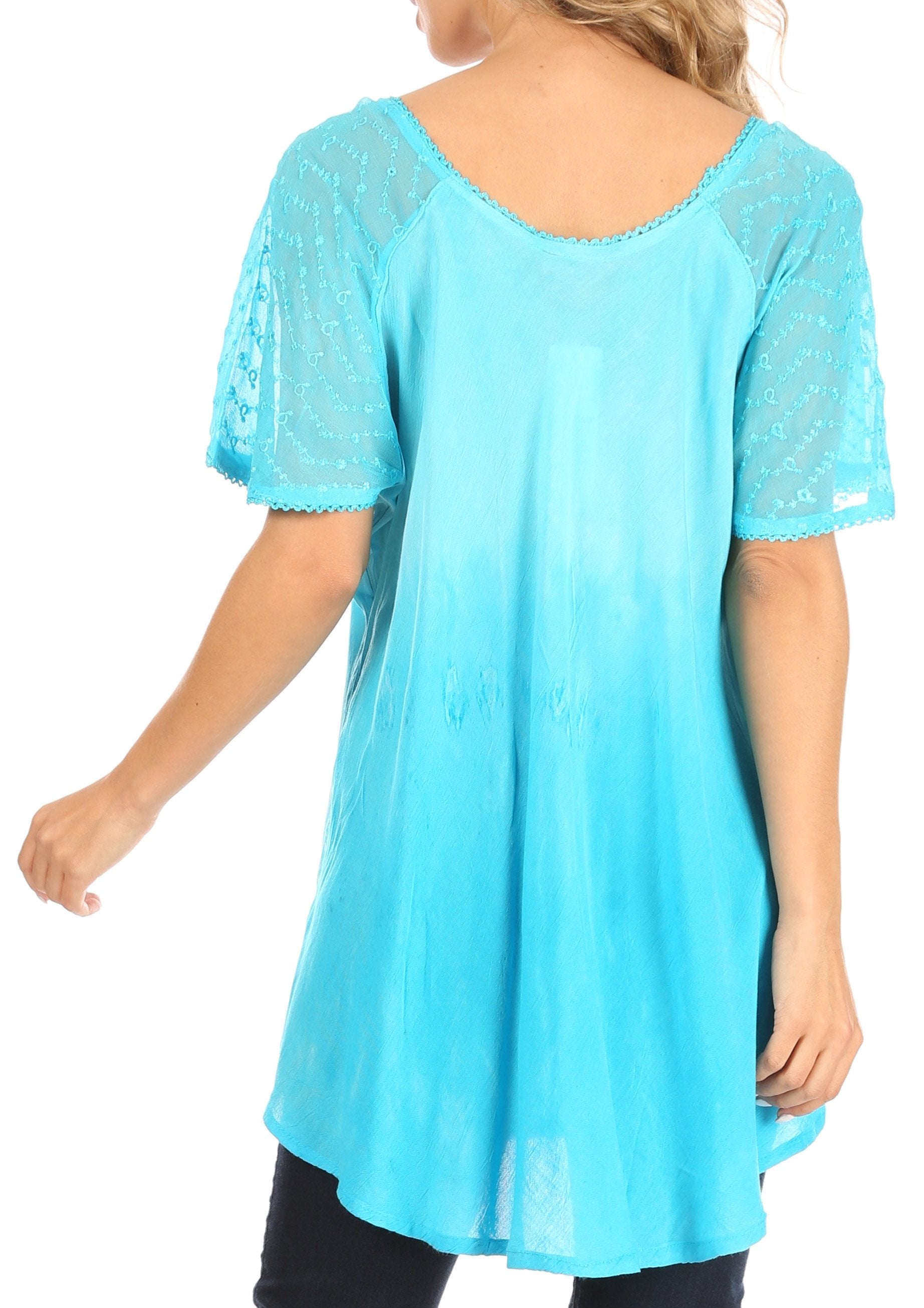 Sakkas - Petra Casual Loose Flared Corset Short Sleeve Lace Blouse Top Tunic