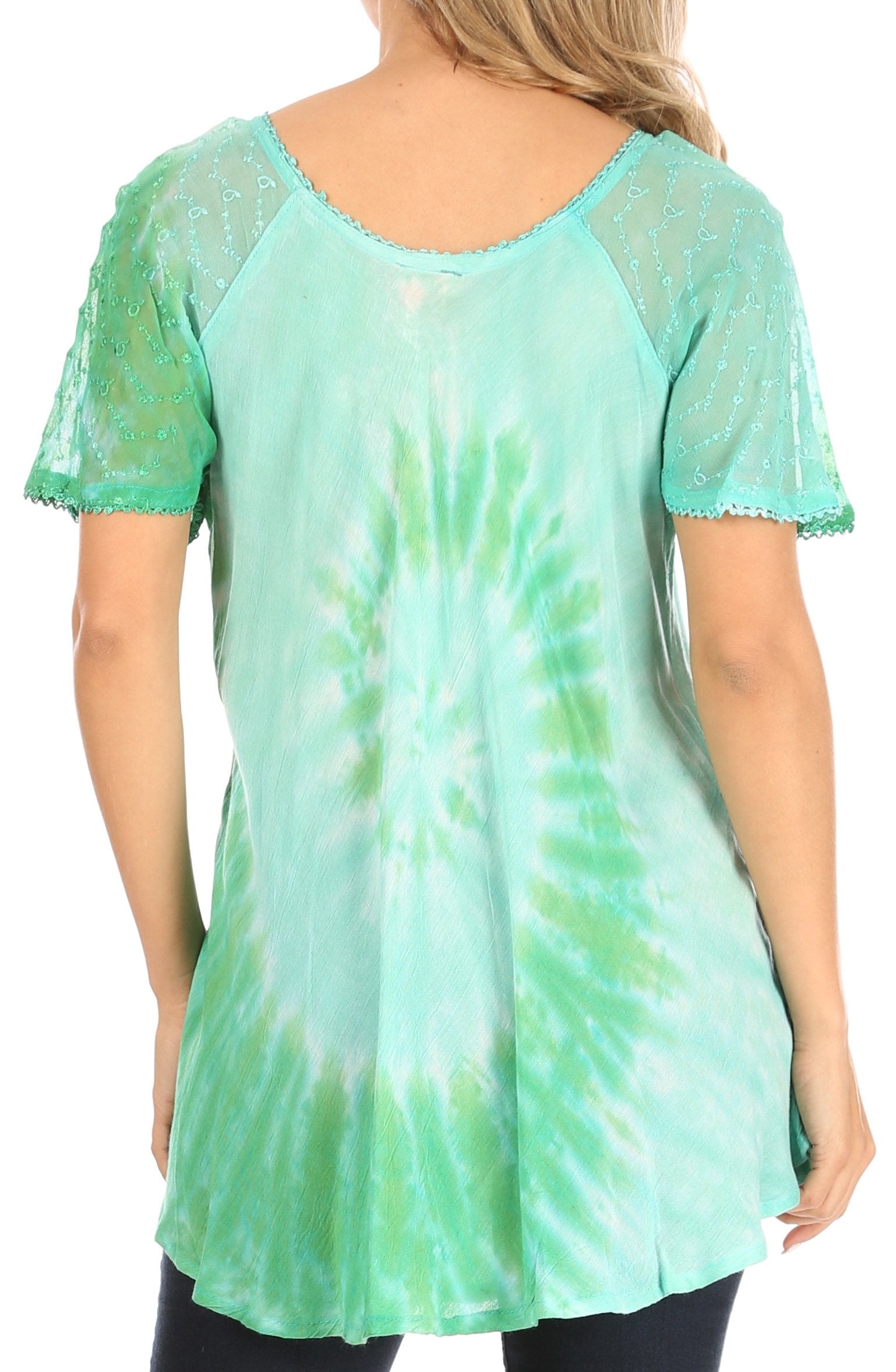 Sakkas - Petra Casual Loose Flared Corset Short Sleeve Lace Blouse Top Tunic