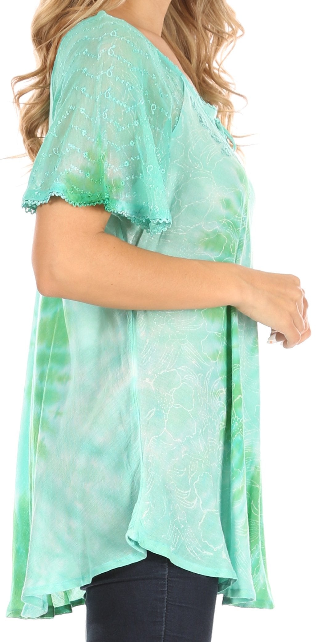 Sakkas - Petra Casual Loose Flared Corset Short Sleeve Lace Blouse Top Tunic