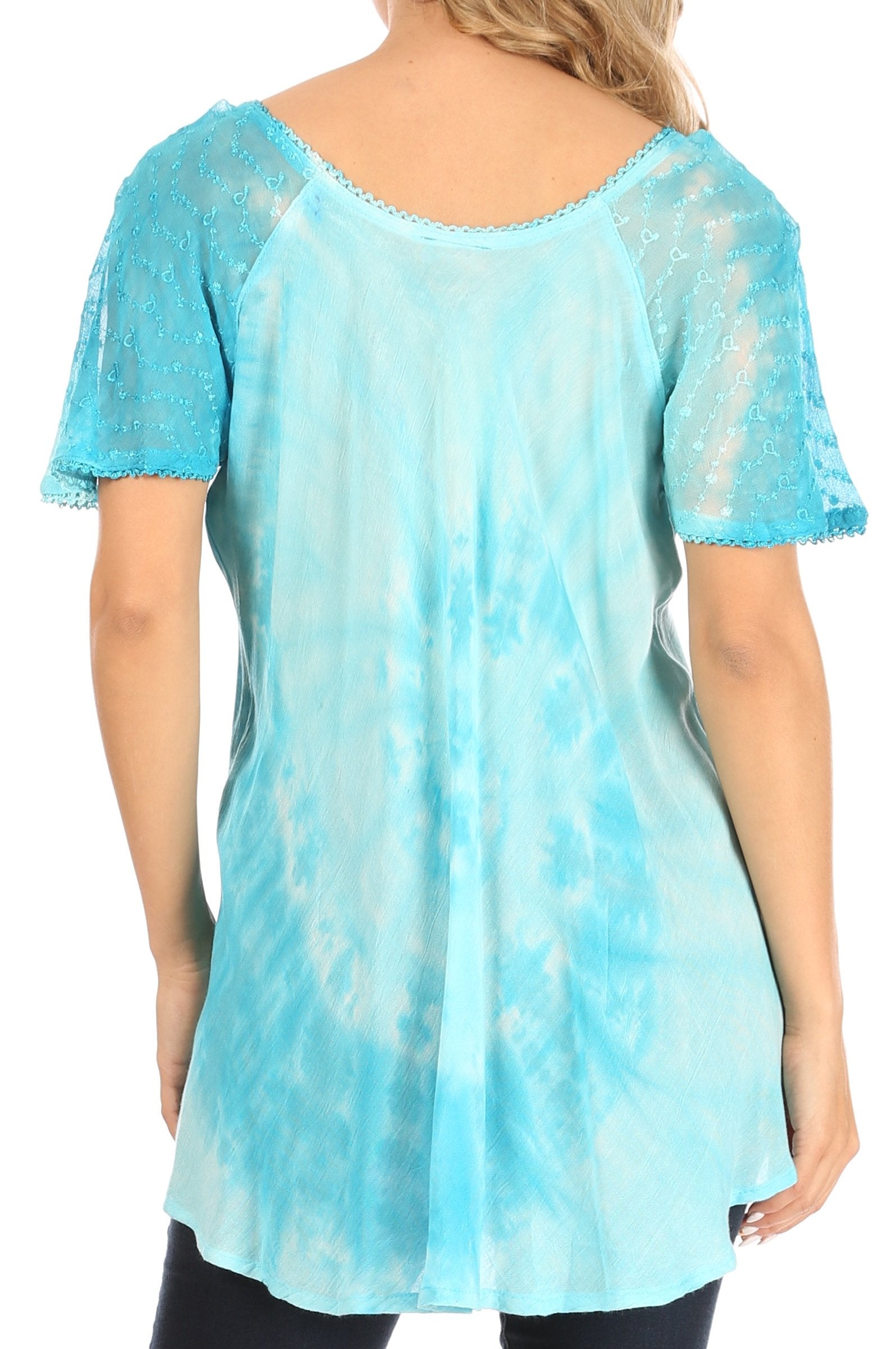 Sakkas - Petra Casual Loose Flared Corset Short Sleeve Lace Blouse Top Tunic