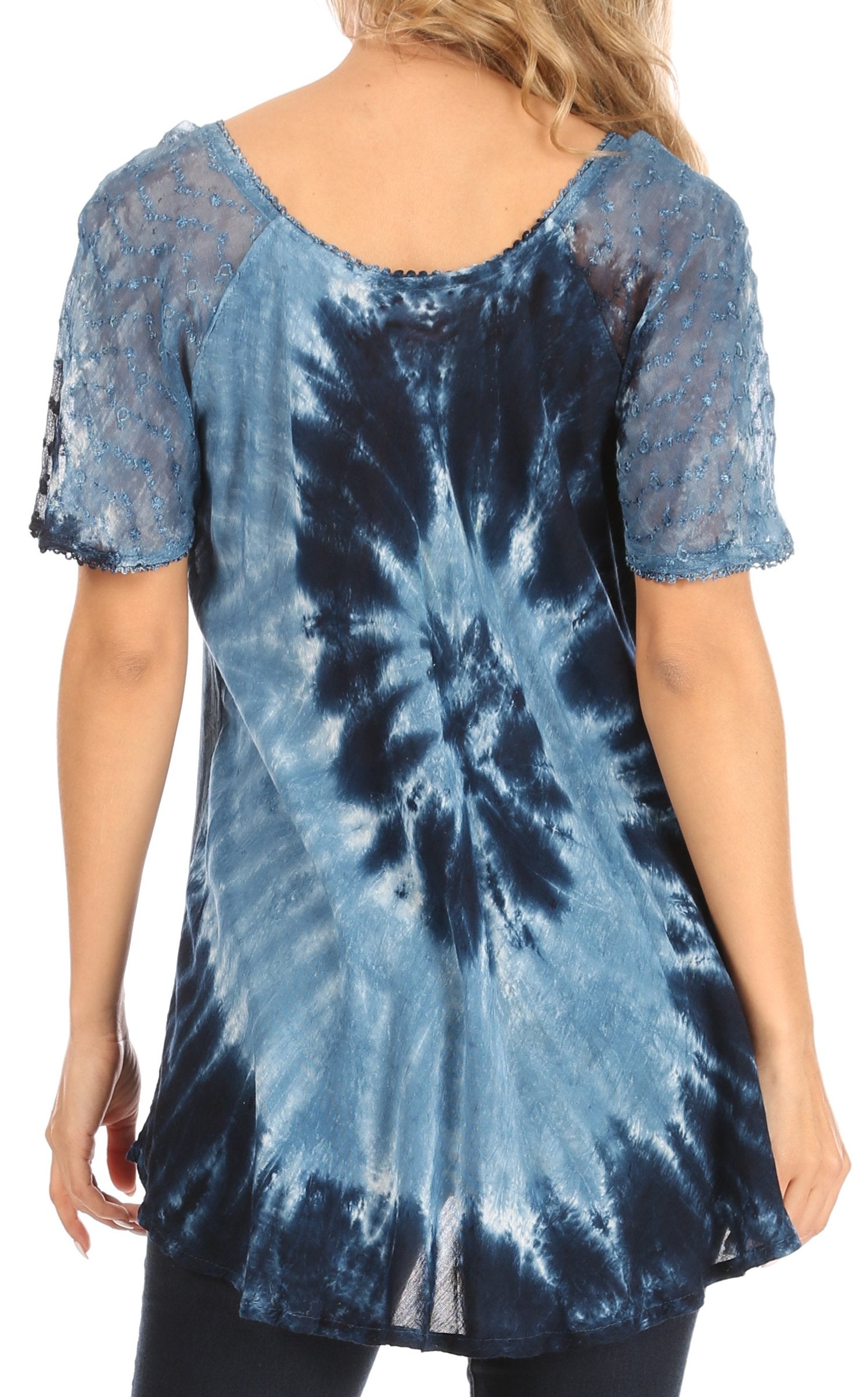 Sakkas - Petra Casual Loose Flared Corset Short Sleeve Lace Blouse Top Tunic