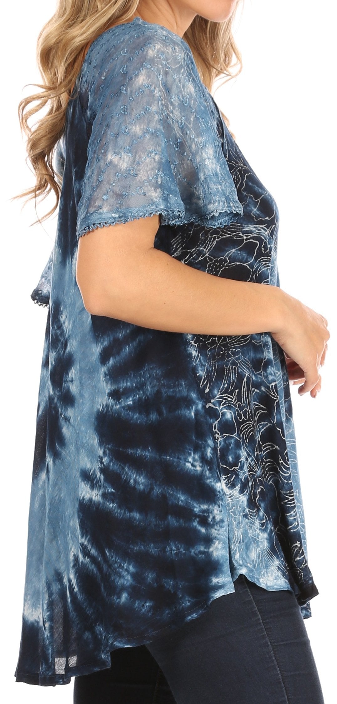Sakkas - Petra Casual Loose Flared Corset Short Sleeve Lace Blouse Top Tunic