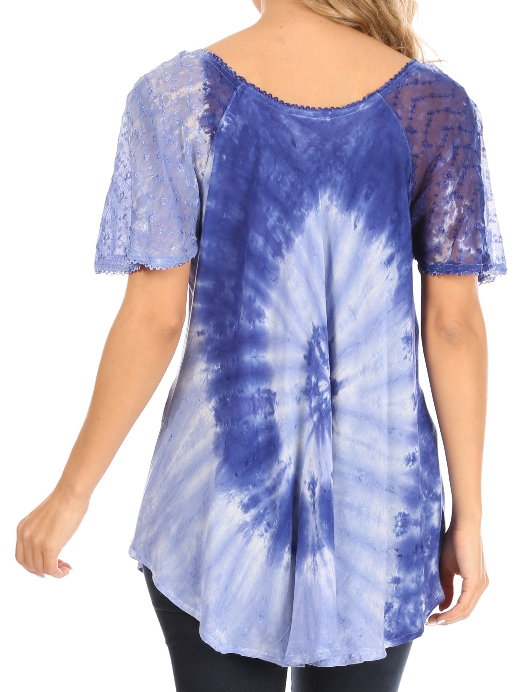 Sakkas - Petra Casual Loose Flared Corset Short Sleeve Lace Blouse Top Tunic
