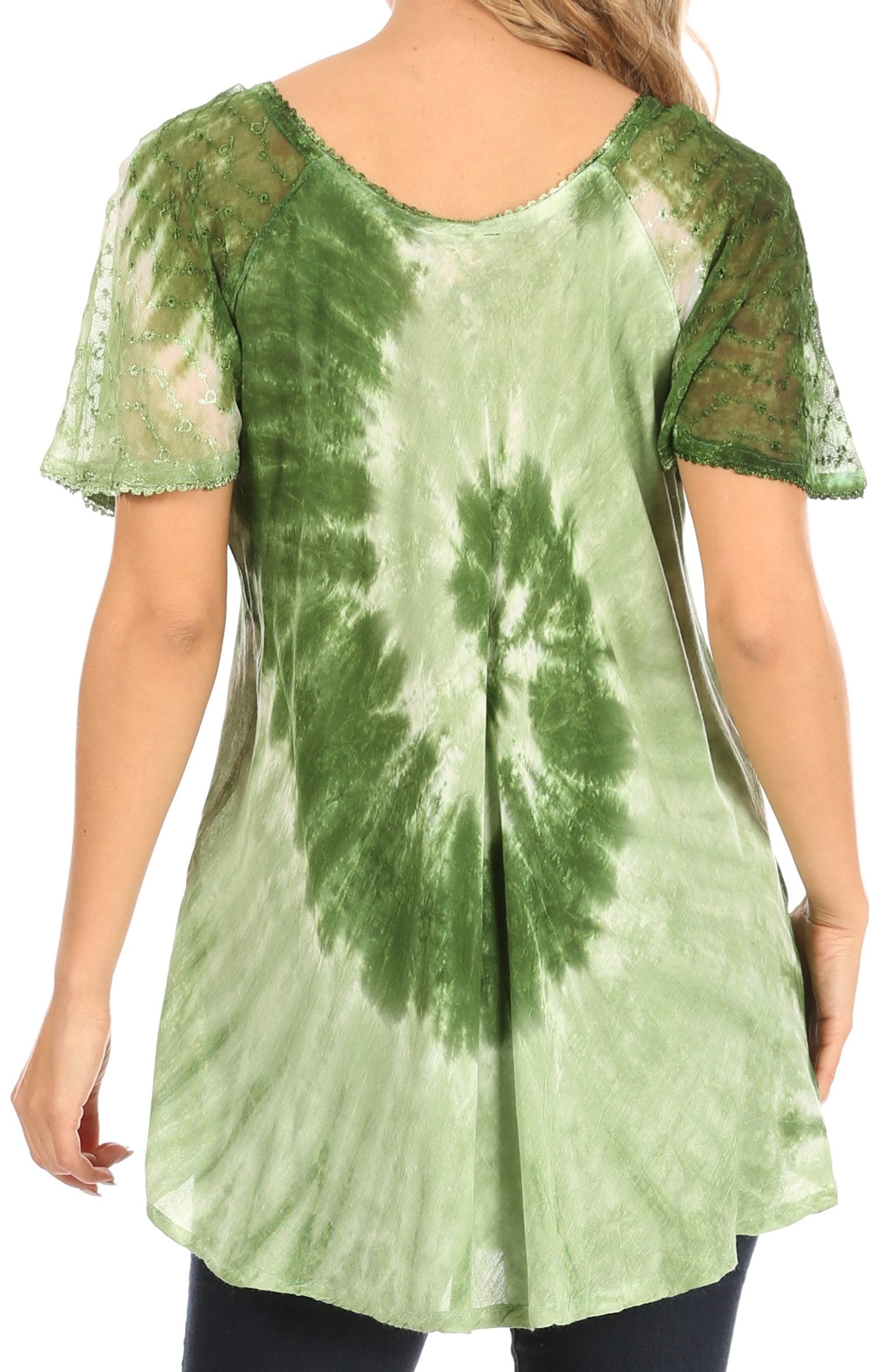 Sakkas - Petra Casual Loose Flared Corset Short Sleeve Lace Blouse Top Tunic