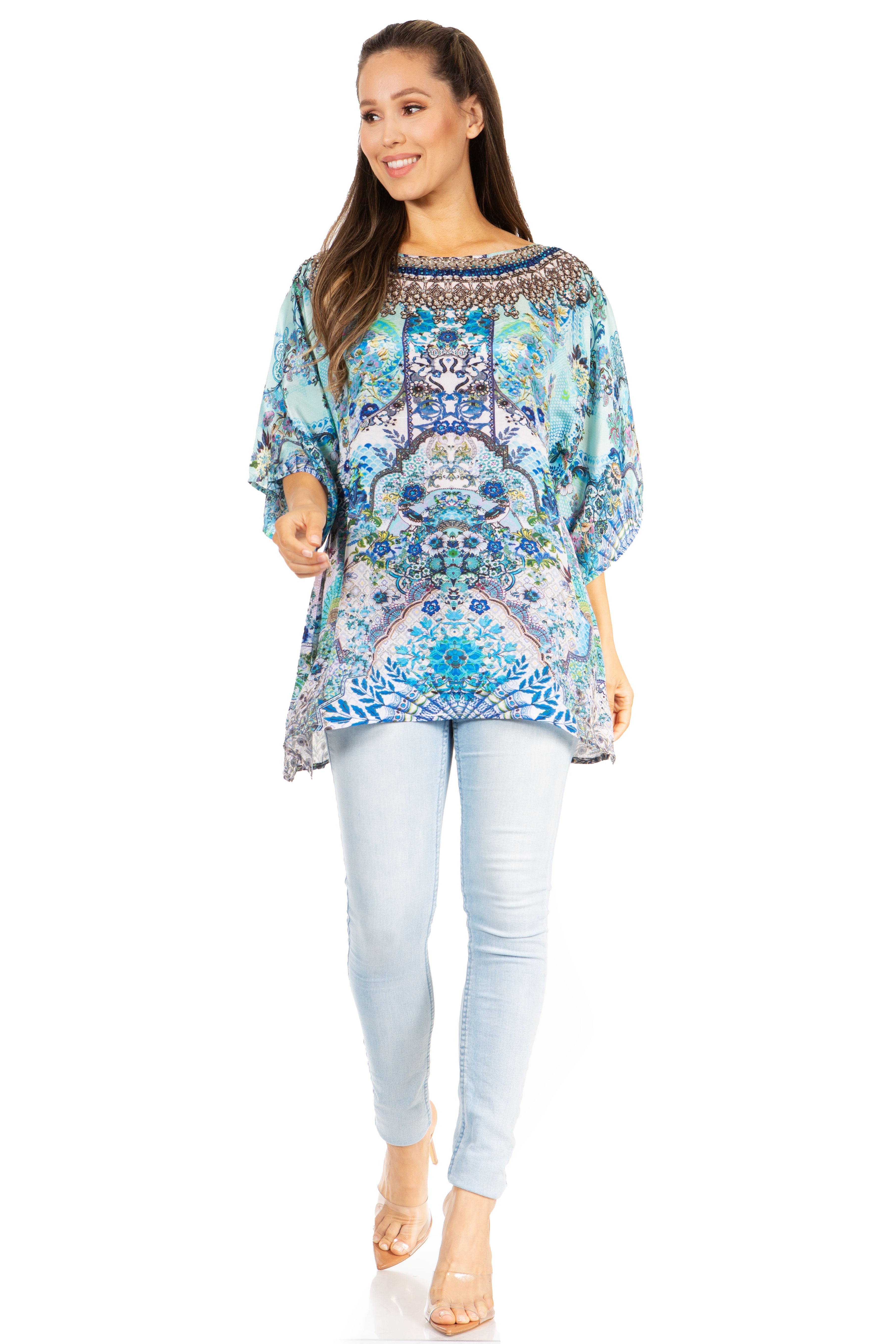 Sakkas - Marina Floral Women's Blouse - Short Sleeve Tunic