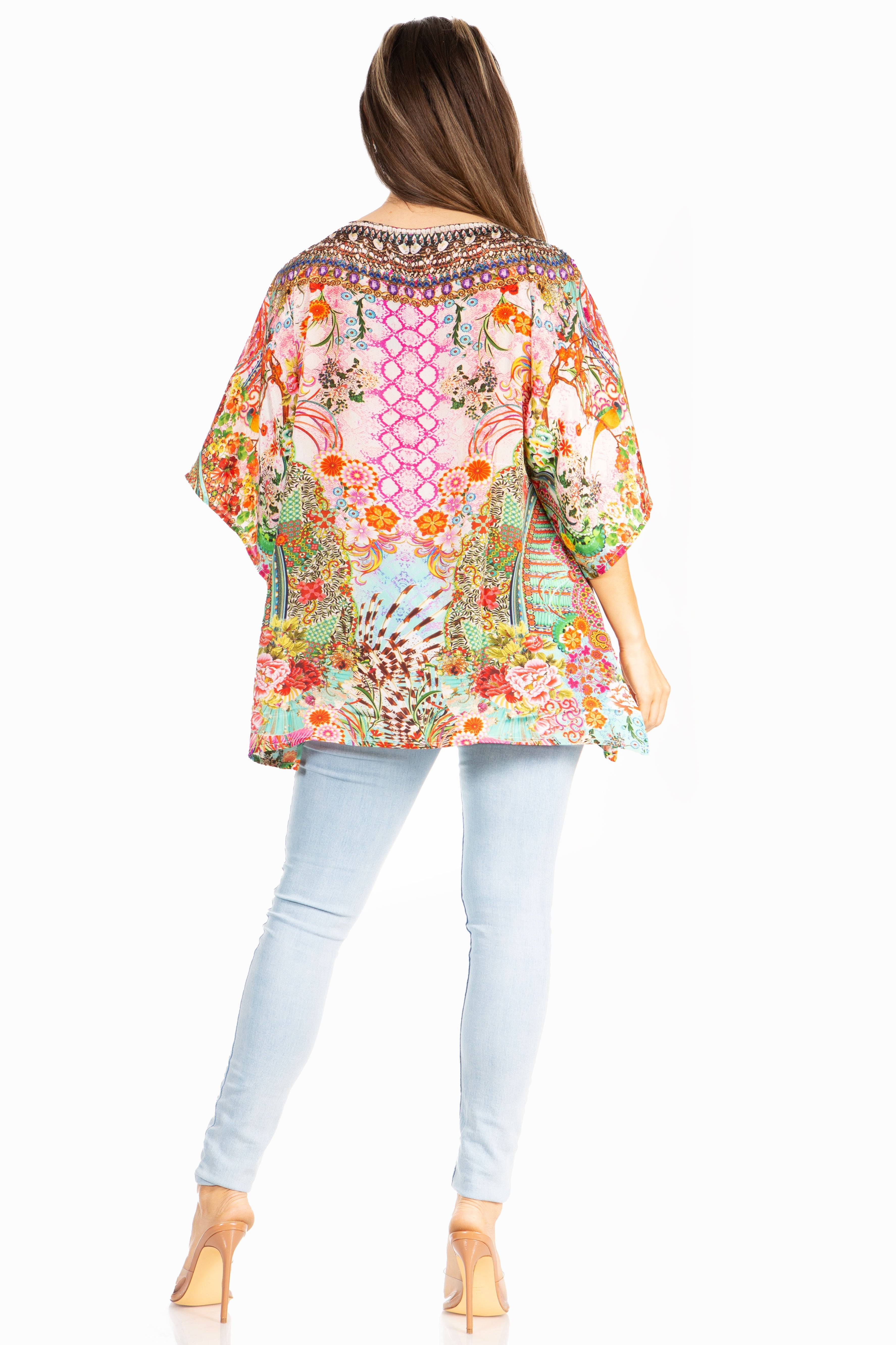 Sakkas - Marina Floral Women's Blouse - Short Sleeve Tunic