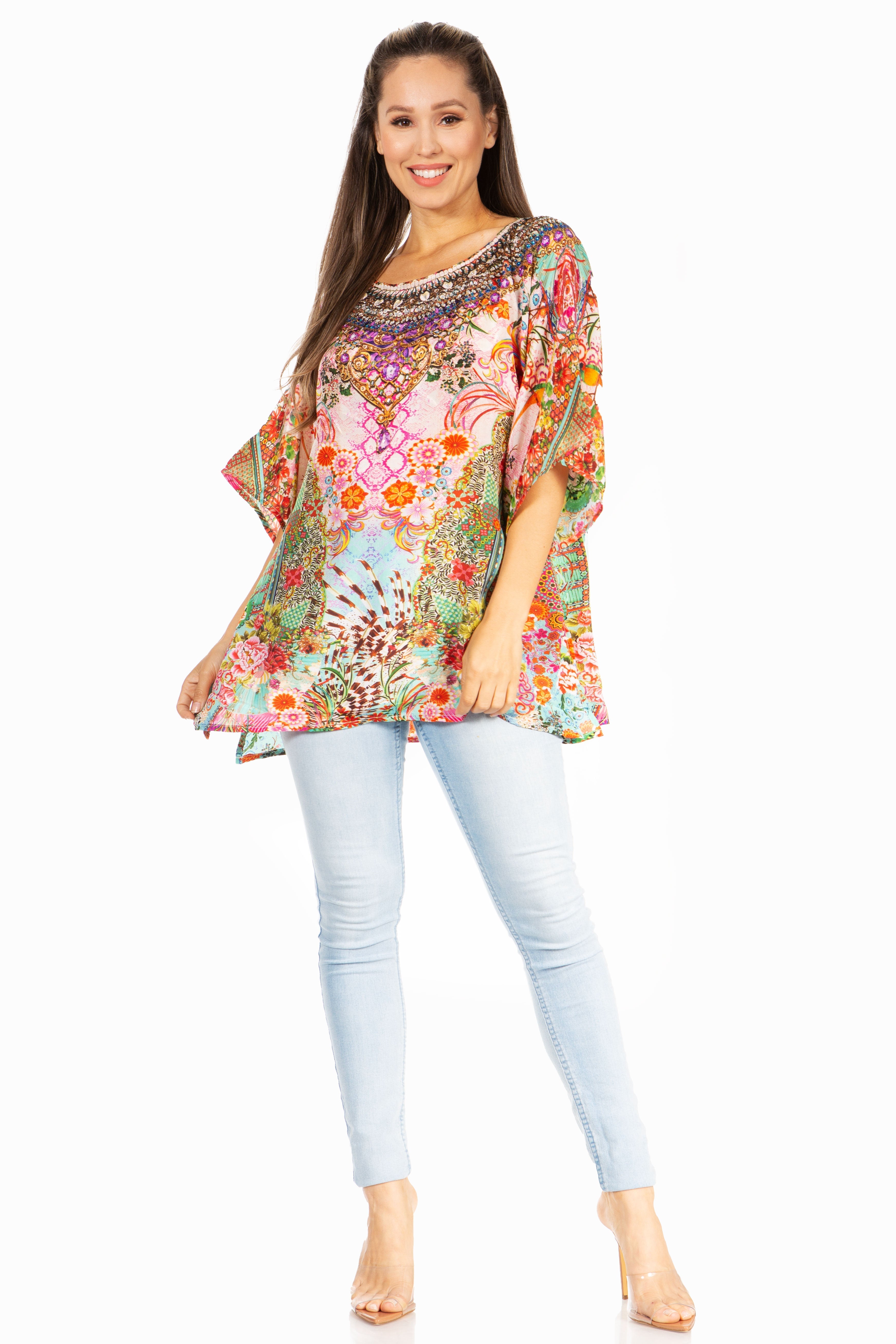 Sakkas - Marina Floral Women's Blouse - Short Sleeve Tunic