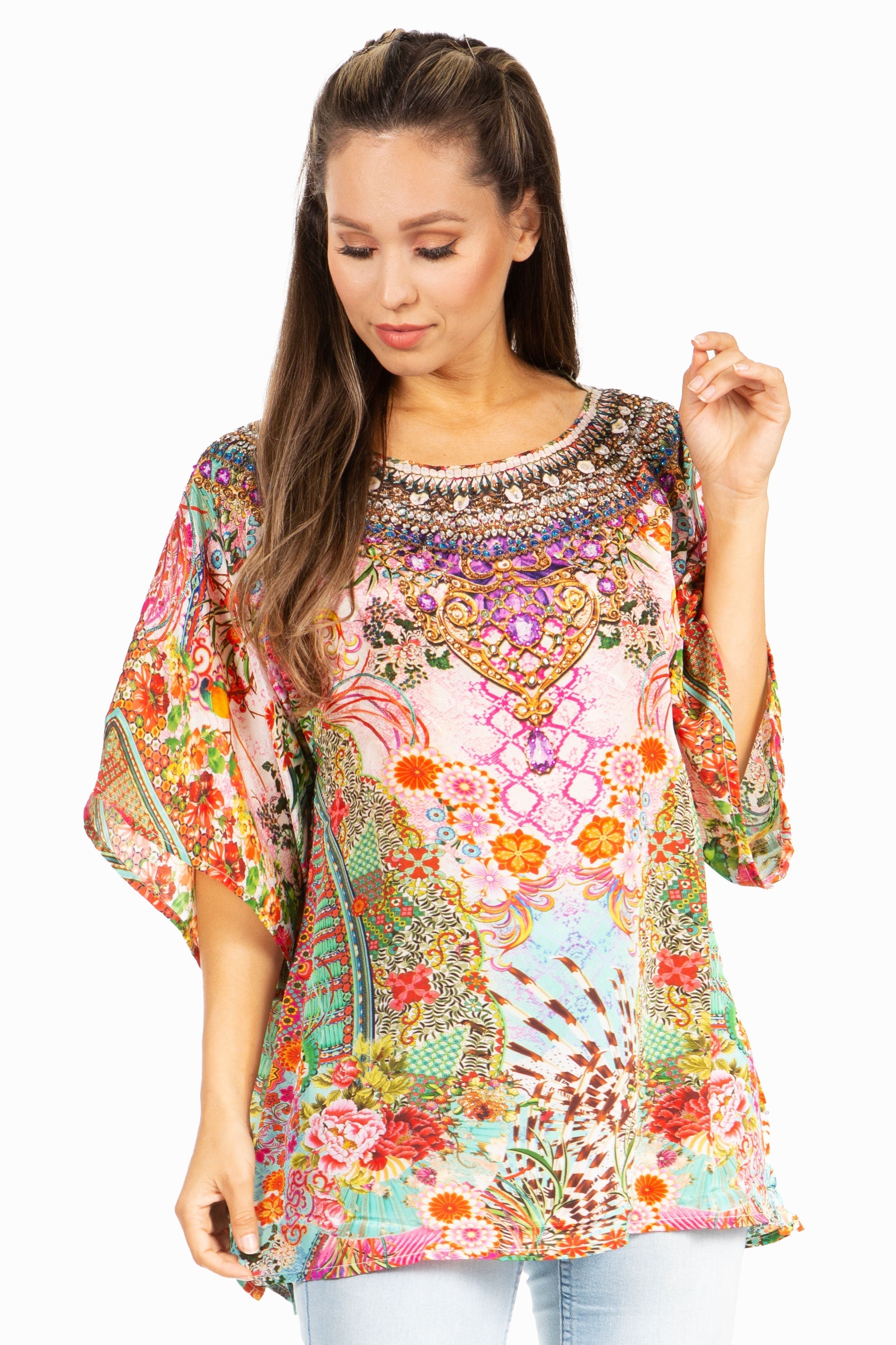Sakkas - Marina Floral Women's Blouse - Short Sleeve Tunic