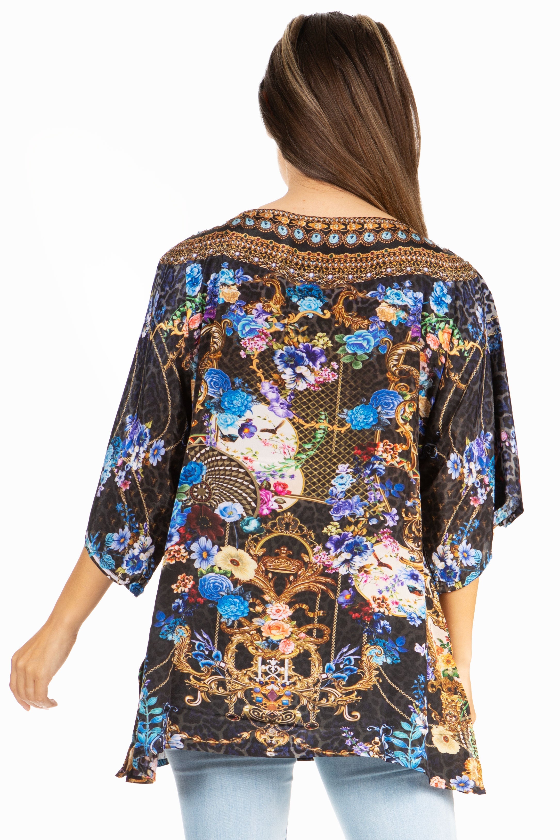 Sakkas - Marina Floral Women's Blouse - Short Sleeve Tunic