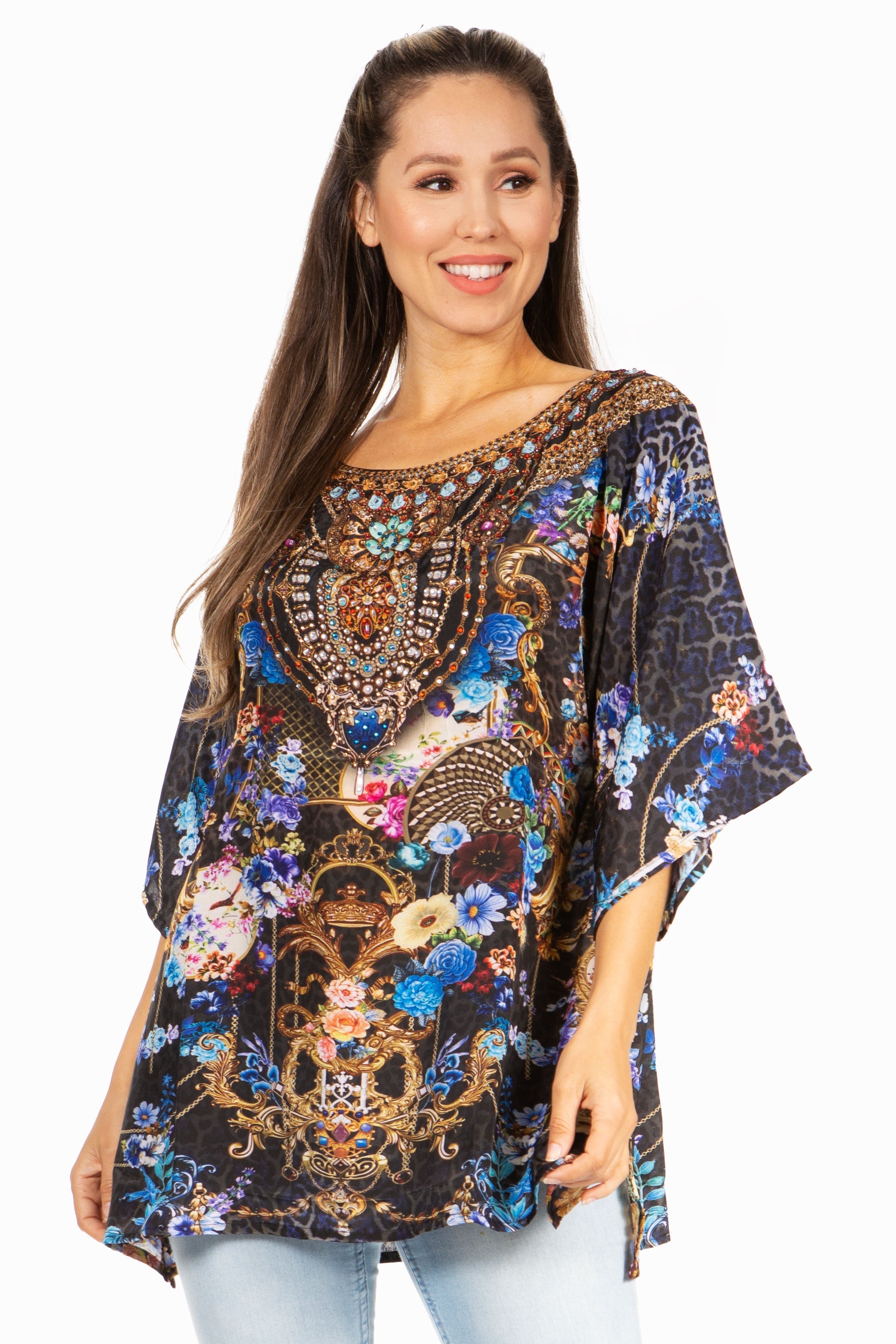 Sakkas - Marina Floral Women's Blouse - Short Sleeve Tunic
