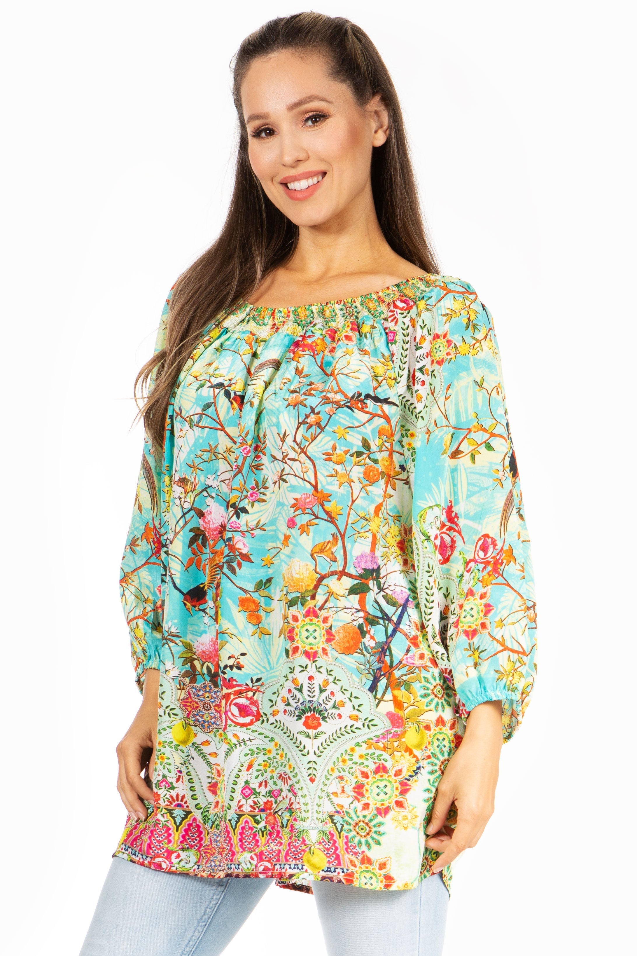 Sakkas - Darsy Floral Print Top - Pirate Boho Style