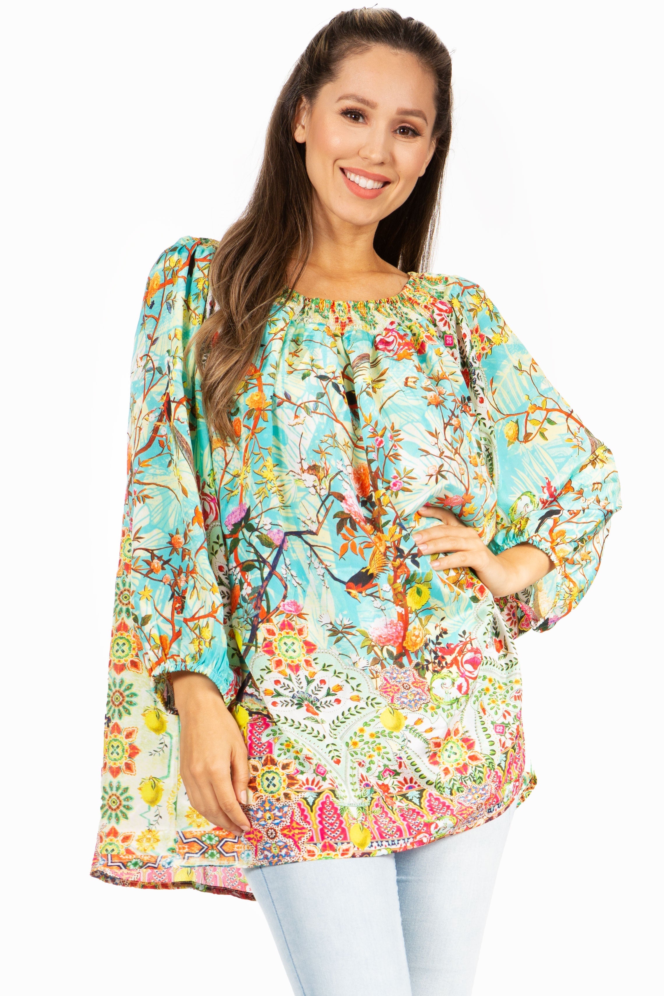 Sakkas - Darsy Floral Print Top - Pirate Boho Style