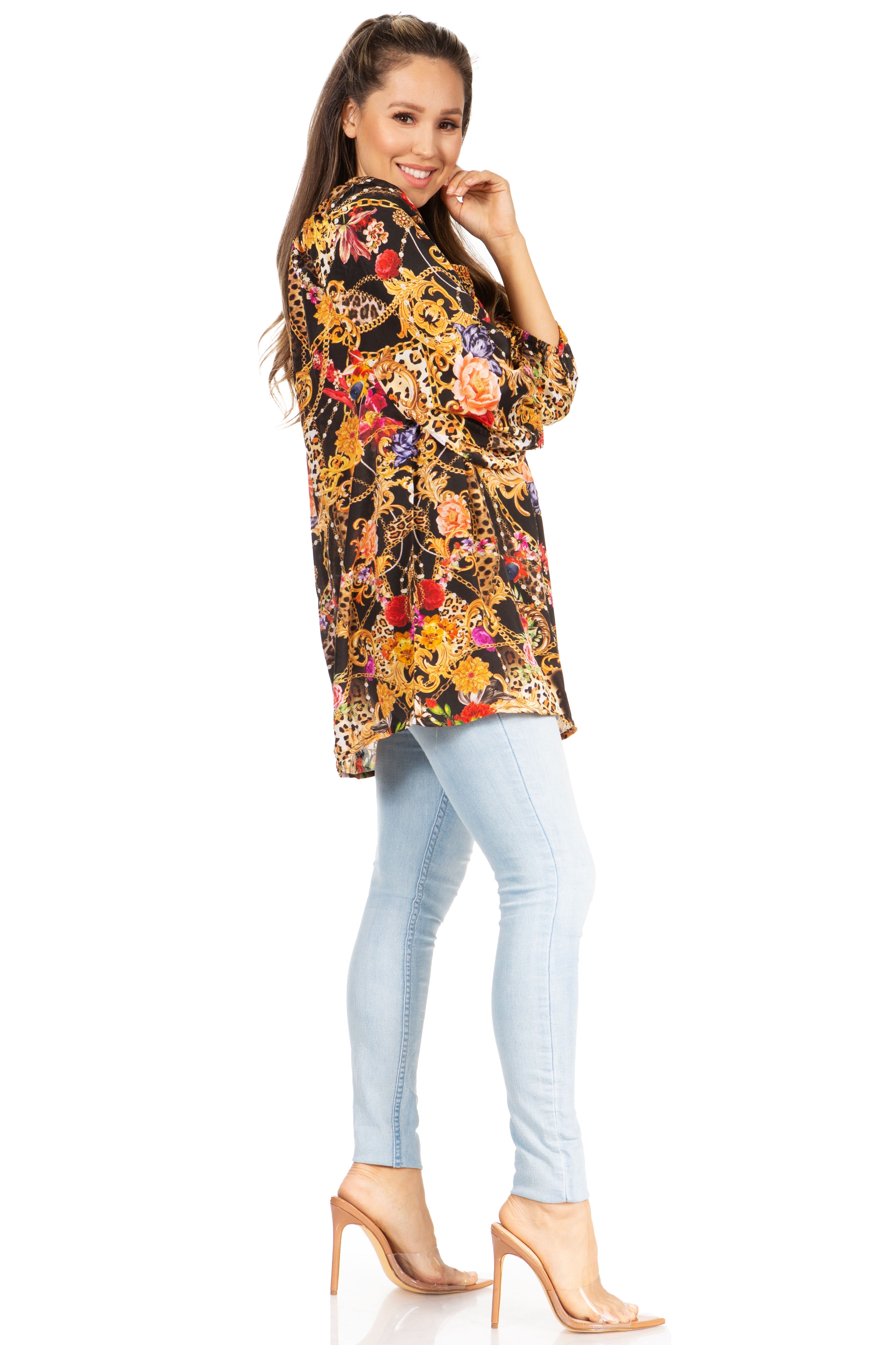 Sakkas - Darsy Floral Print Top - Pirate Boho Style