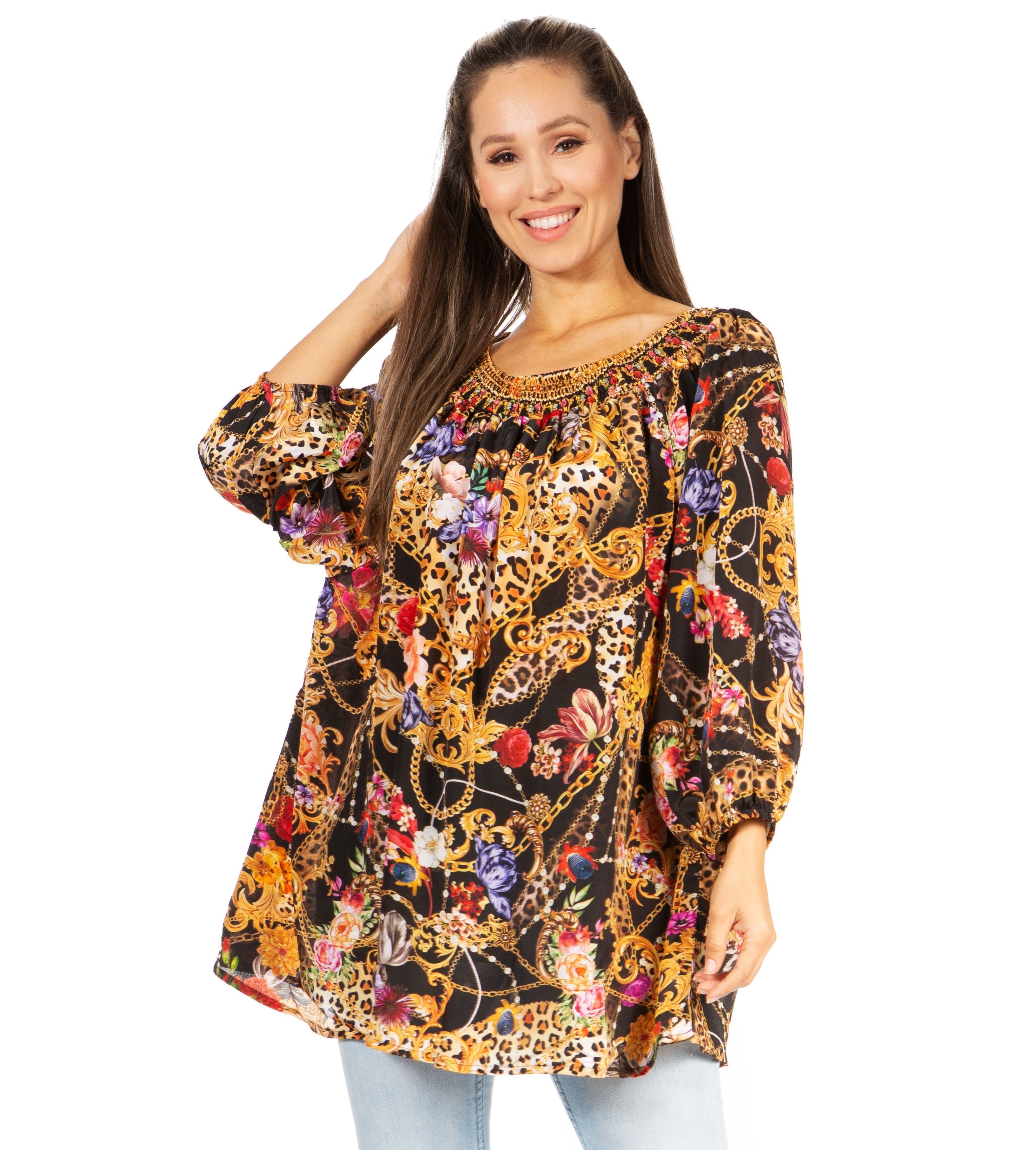 Sakkas - Darsy Floral Print Top - Pirate Boho Style