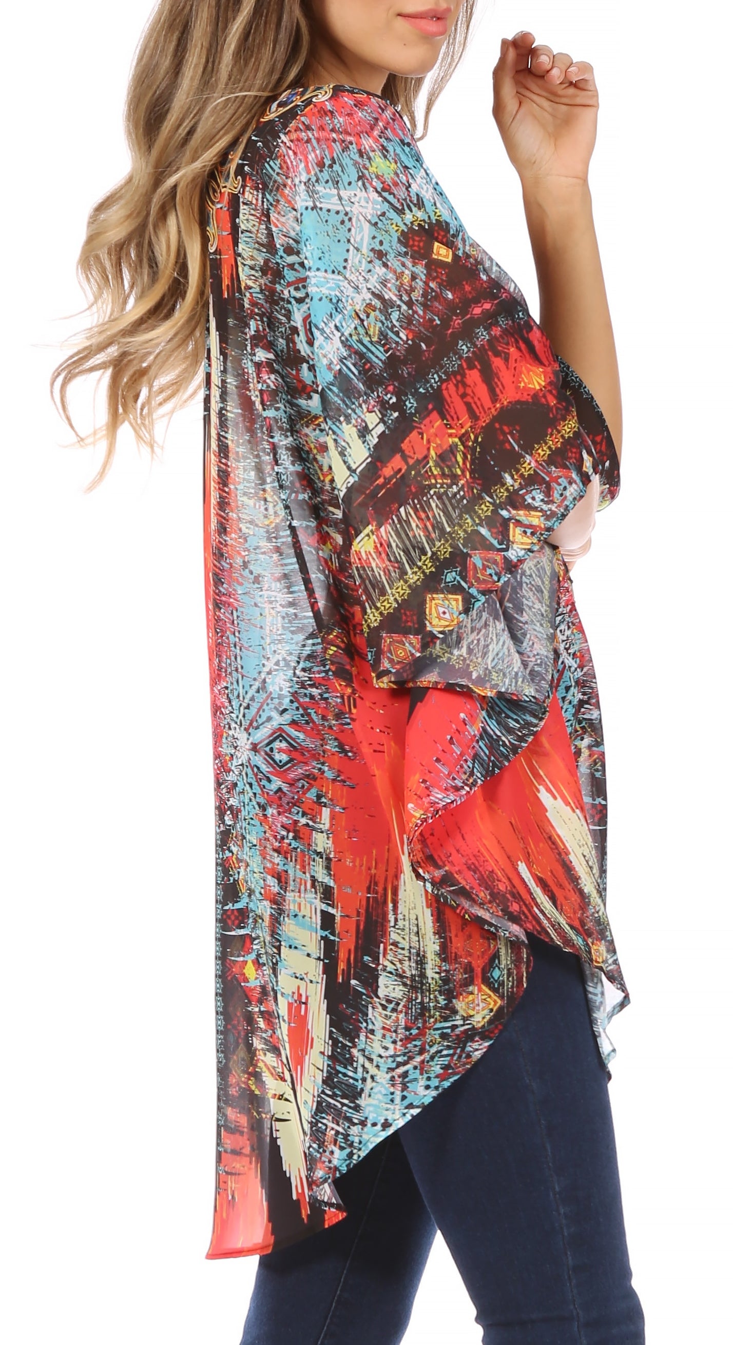Sakkas - Sloane Printed V Neck Loose Fit Casual Circle Top Blouse with Ties