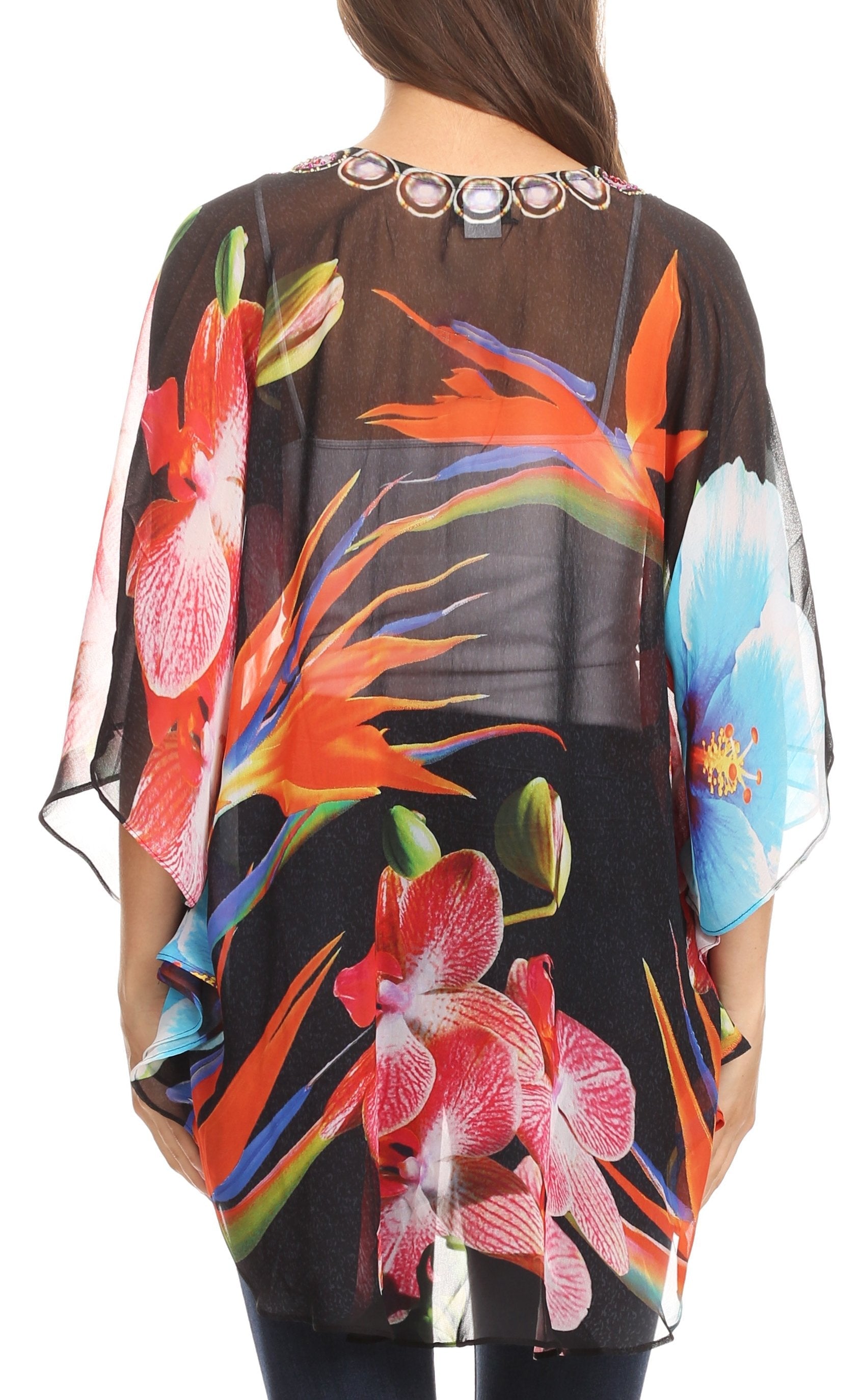 Sakkas - Sloane Printed V Neck Loose Fit Casual Circle Top Blouse with Ties