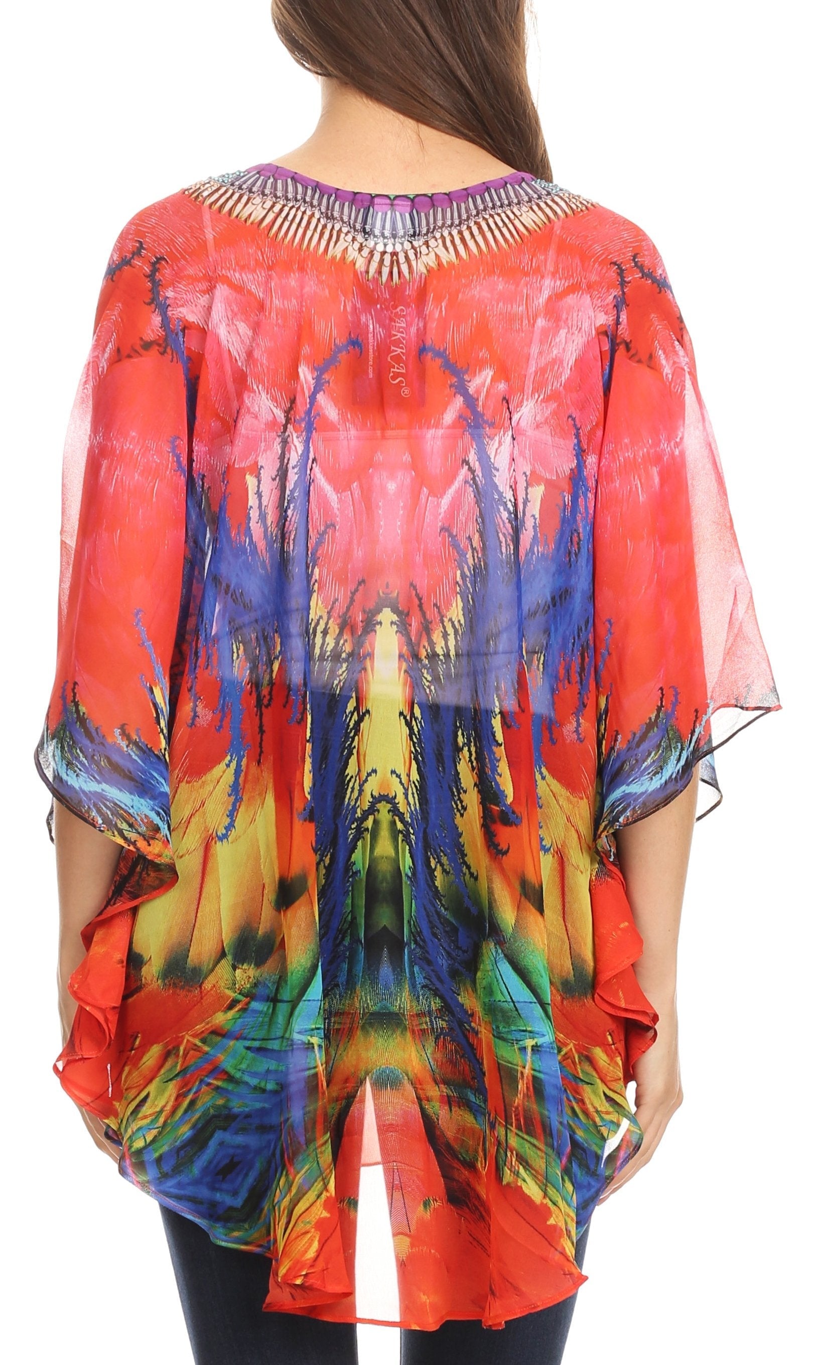 Sakkas - Sloane Printed V Neck Loose Fit Casual Circle Top Blouse with Ties