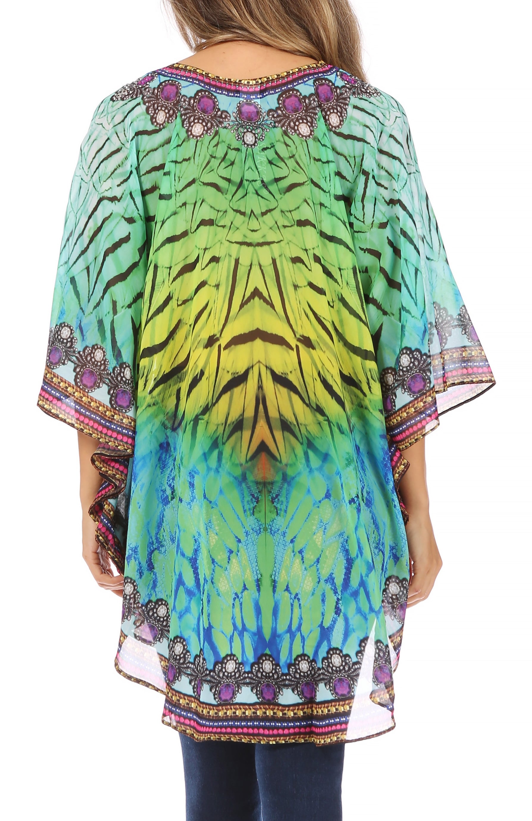 Sakkas - Sloane Printed V Neck Loose Fit Casual Circle Top Blouse with Ties