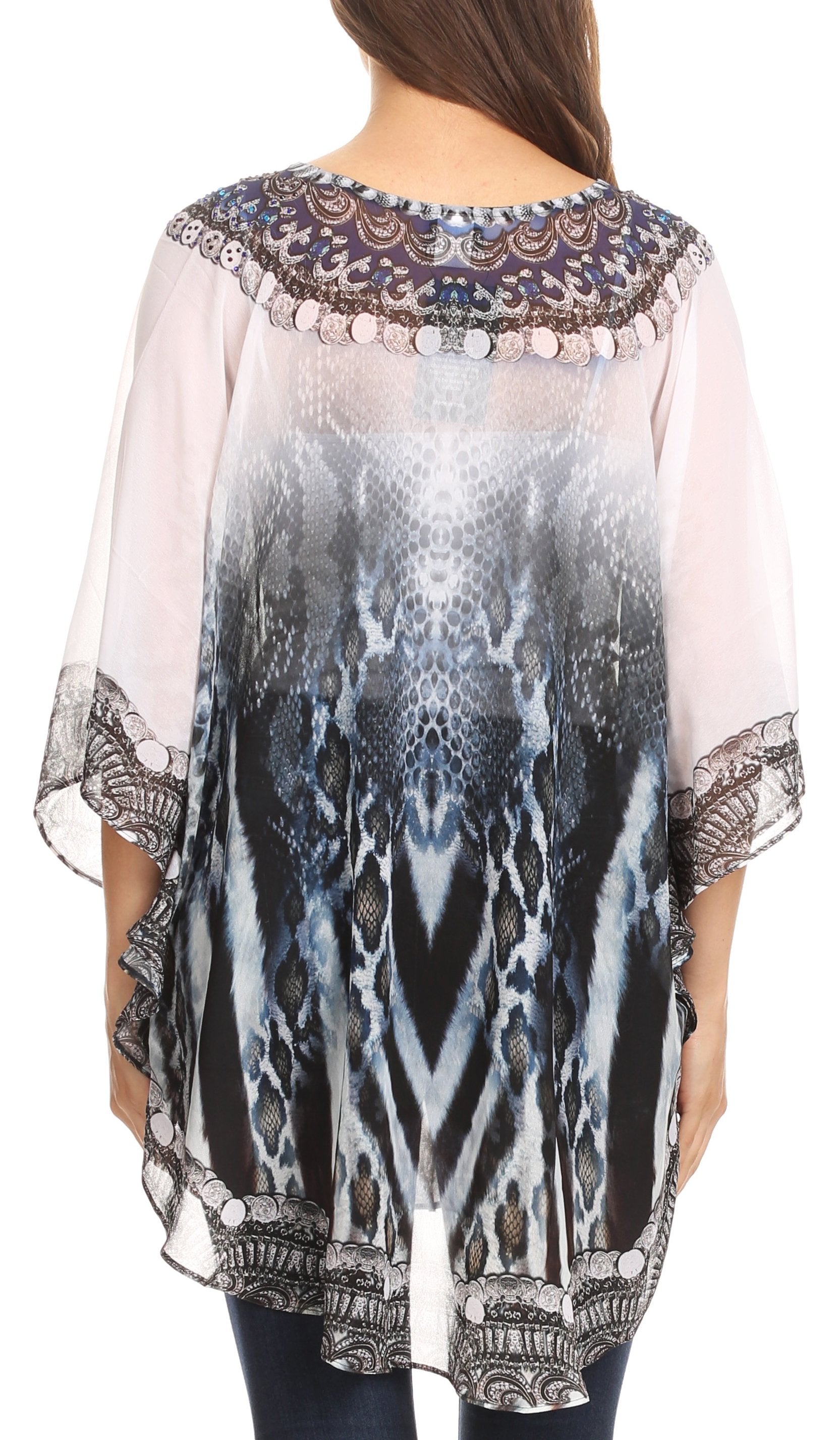 Sakkas - Sloane Printed V Neck Loose Fit Casual Circle Top Blouse with Ties