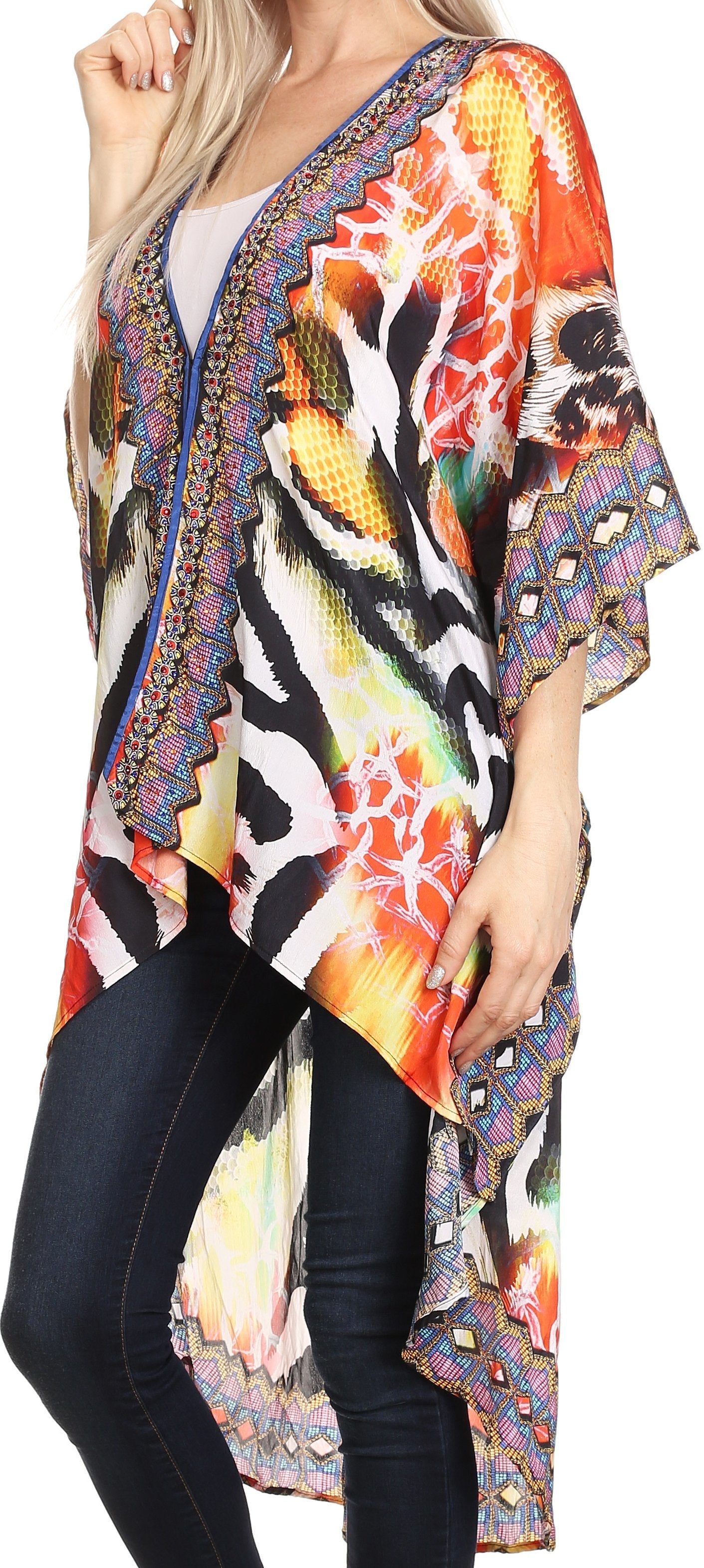 Sakkas - Osiris Embellished Hi Low V-Neck Clasp Beach Cover-Up