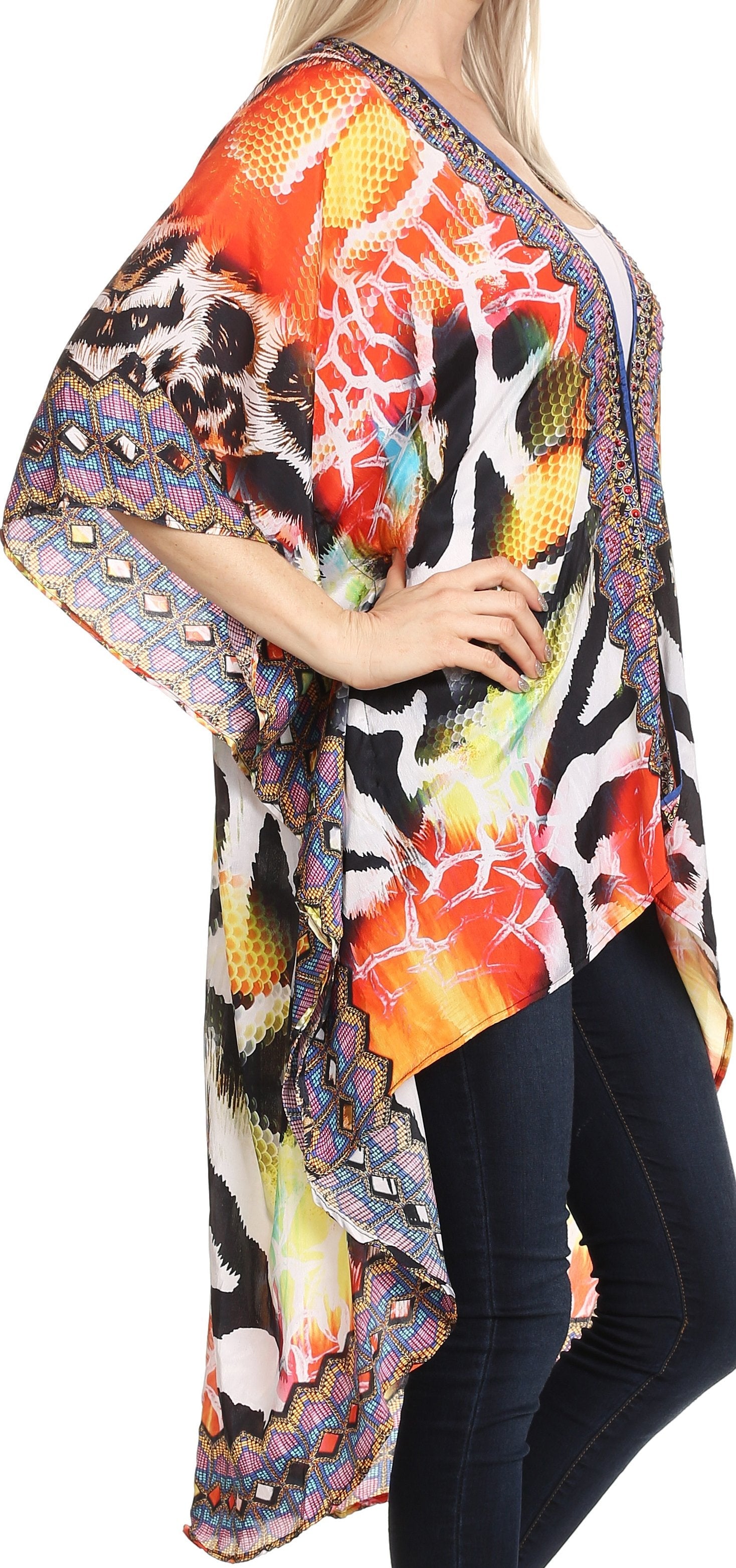 Sakkas - Osiris Embellished Hi Low V-Neck Clasp Beach Cover-Up