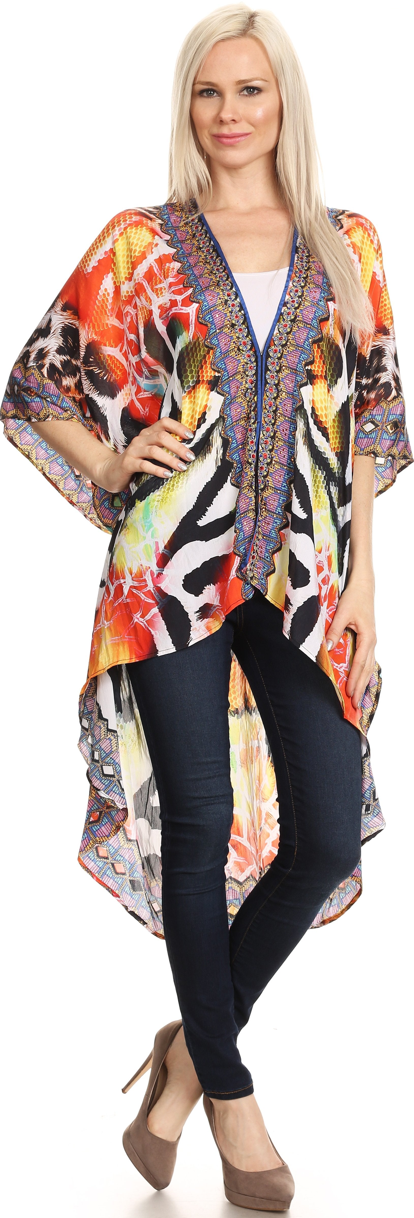 Sakkas - Osiris Embellished Hi Low V-Neck Clasp Beach Cover-Up