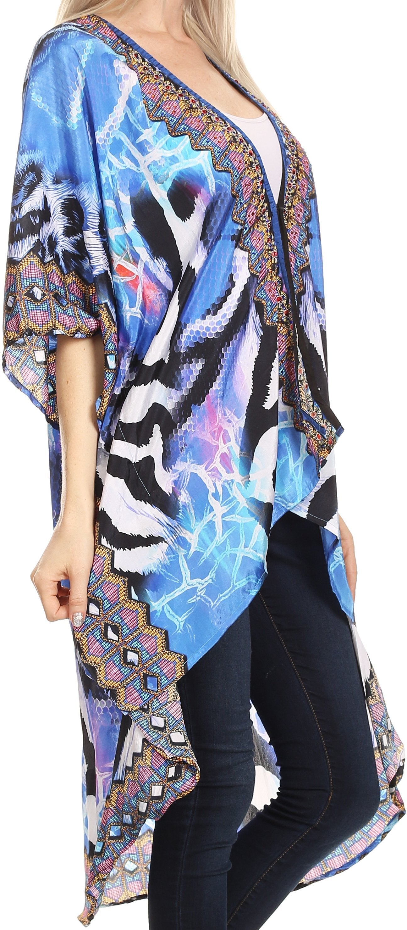 Sakkas - Osiris Embellished Hi Low V-Neck Clasp Beach Cover-Up