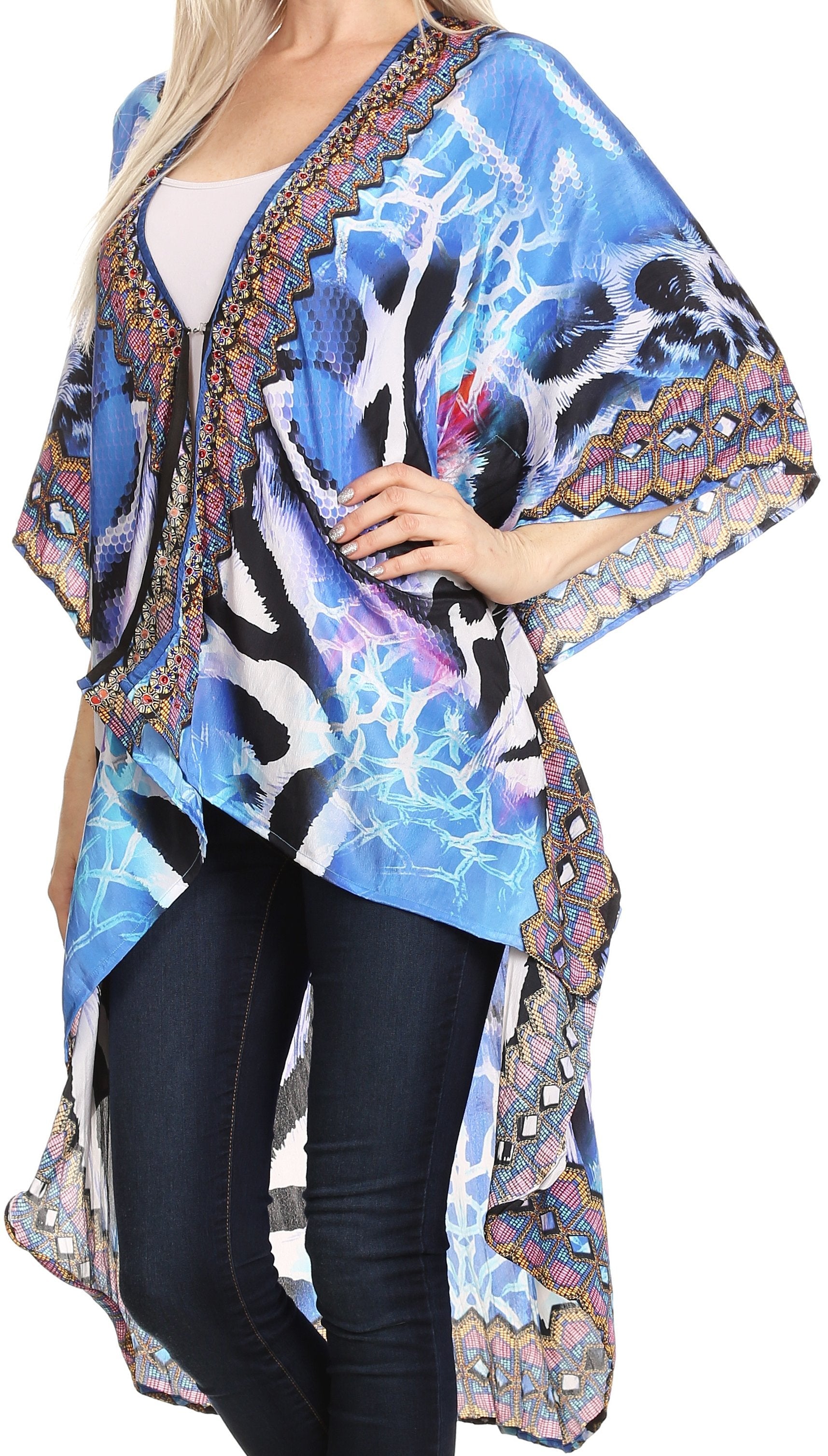 Sakkas - Osiris Embellished Hi Low V-Neck Clasp Beach Cover-Up