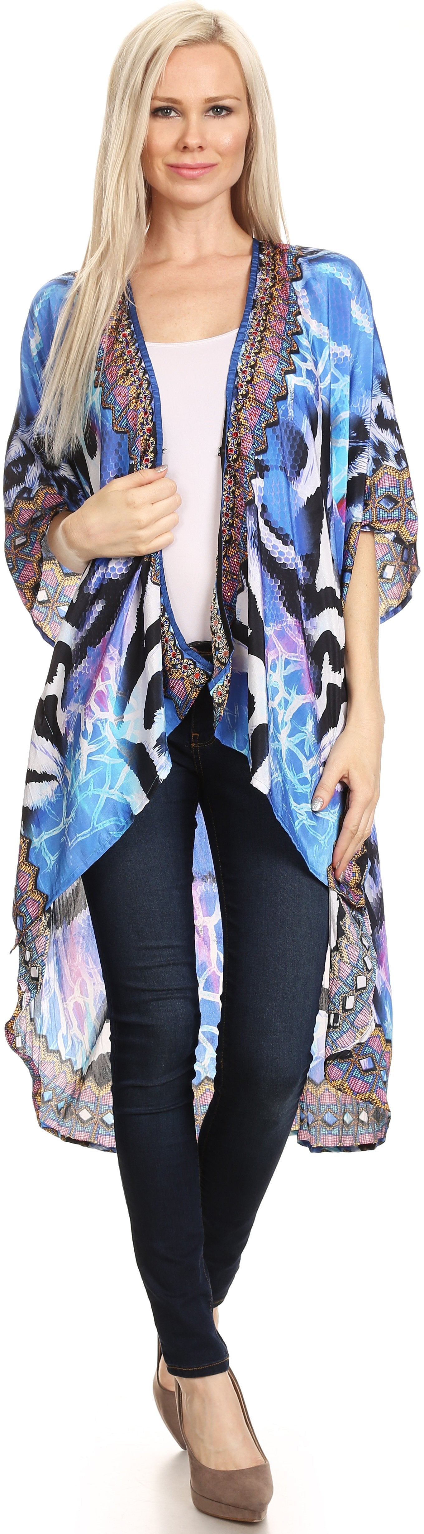 Sakkas - Osiris Embellished Hi Low V-Neck Clasp Beach Cover-Up