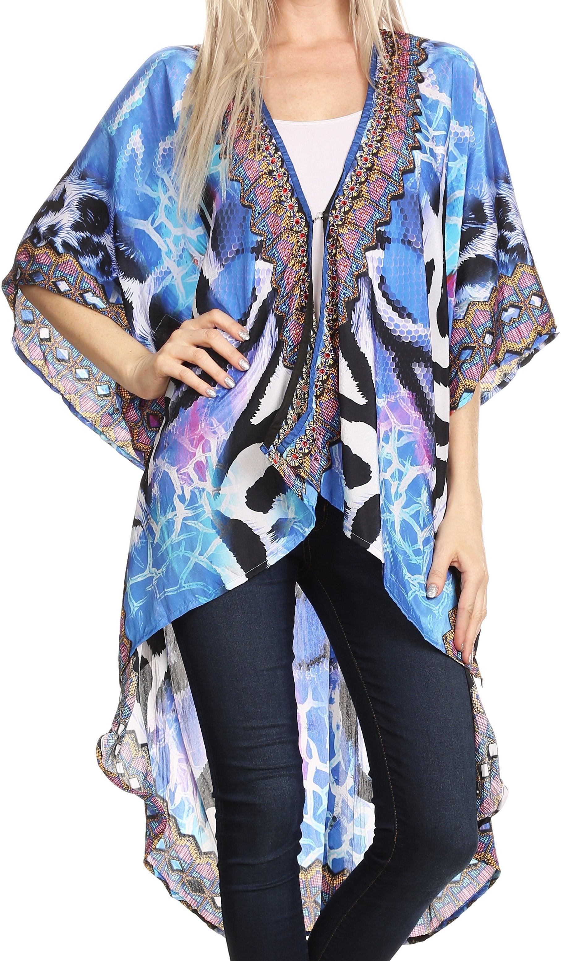 Sakkas - Osiris Embellished Hi Low V-Neck Clasp Beach Cover-Up